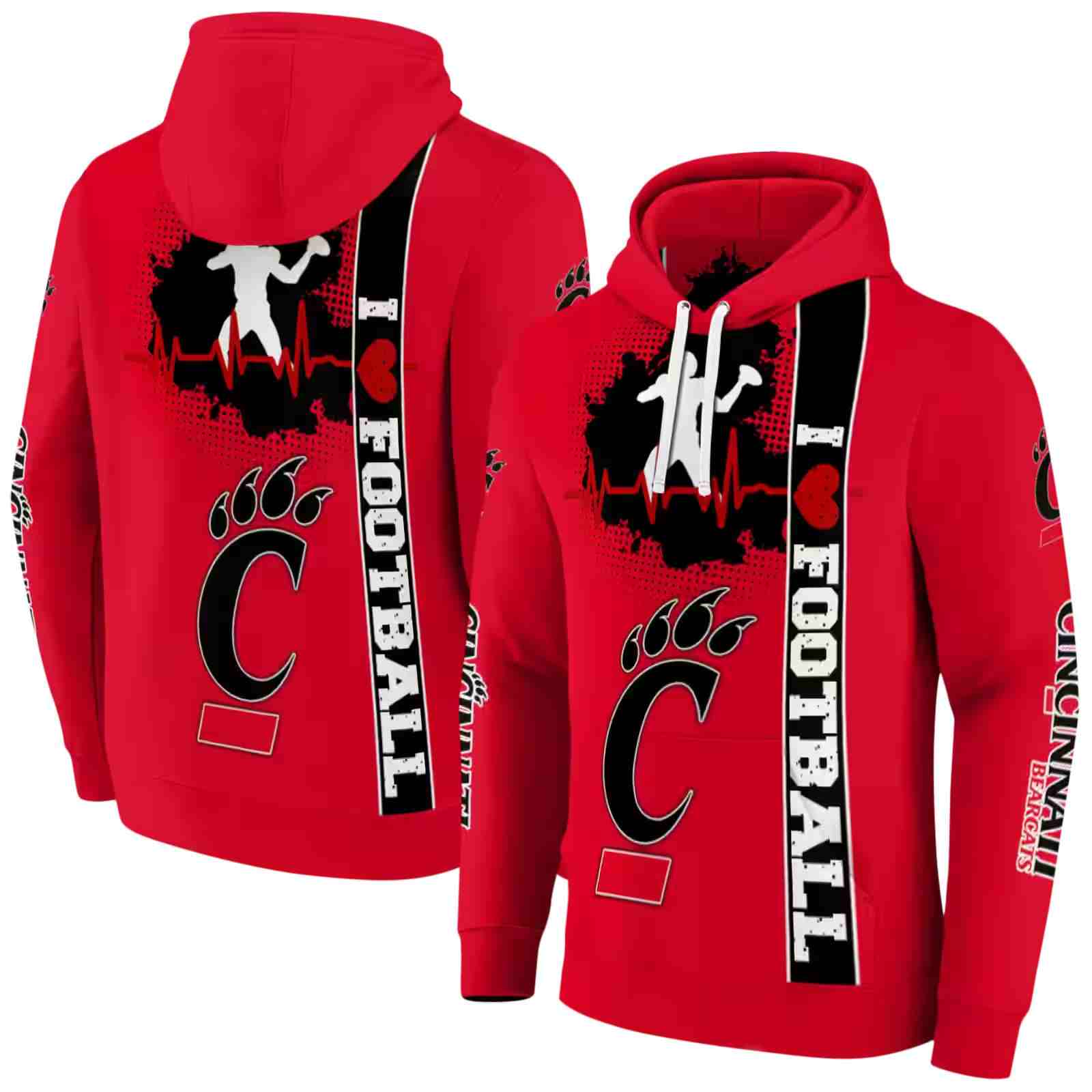 cincinnati bearcats football heartbeat red hoodie fashion forward