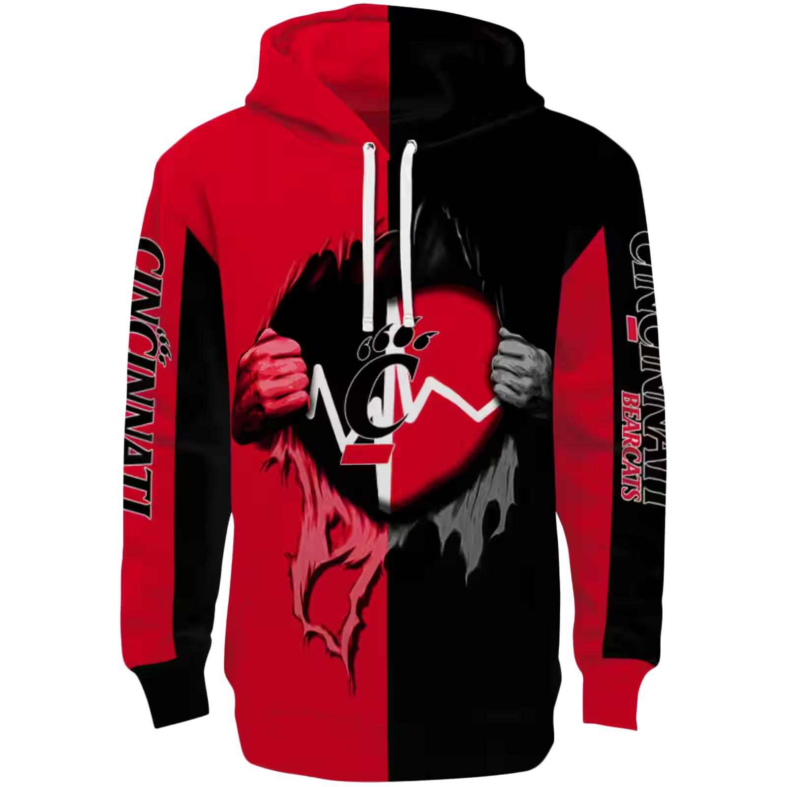 Cincinnati Bearcats Heartbeat Graphic Red Hoodie