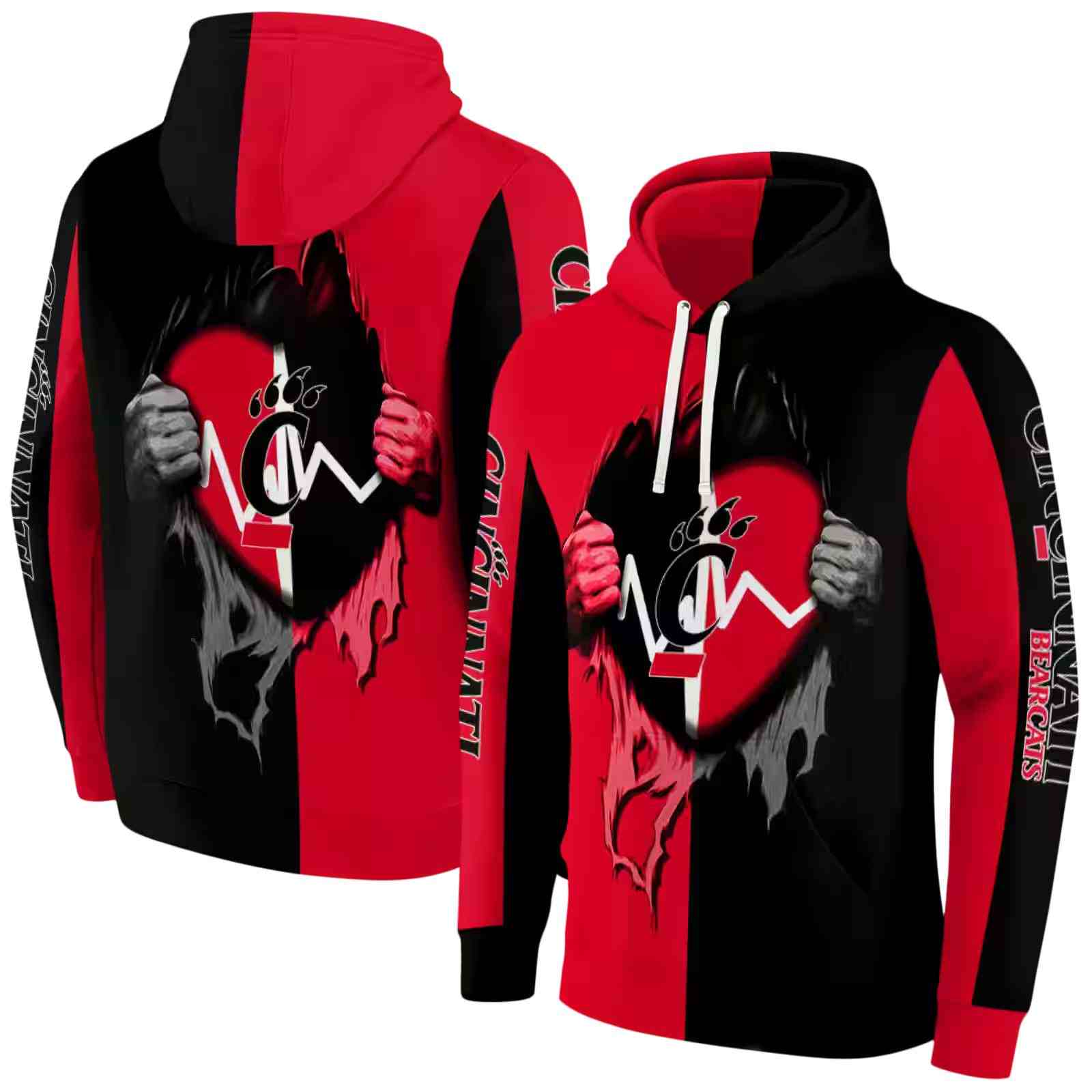 cincinnati bearcats heartbeat graphic red hoodie fashion forward