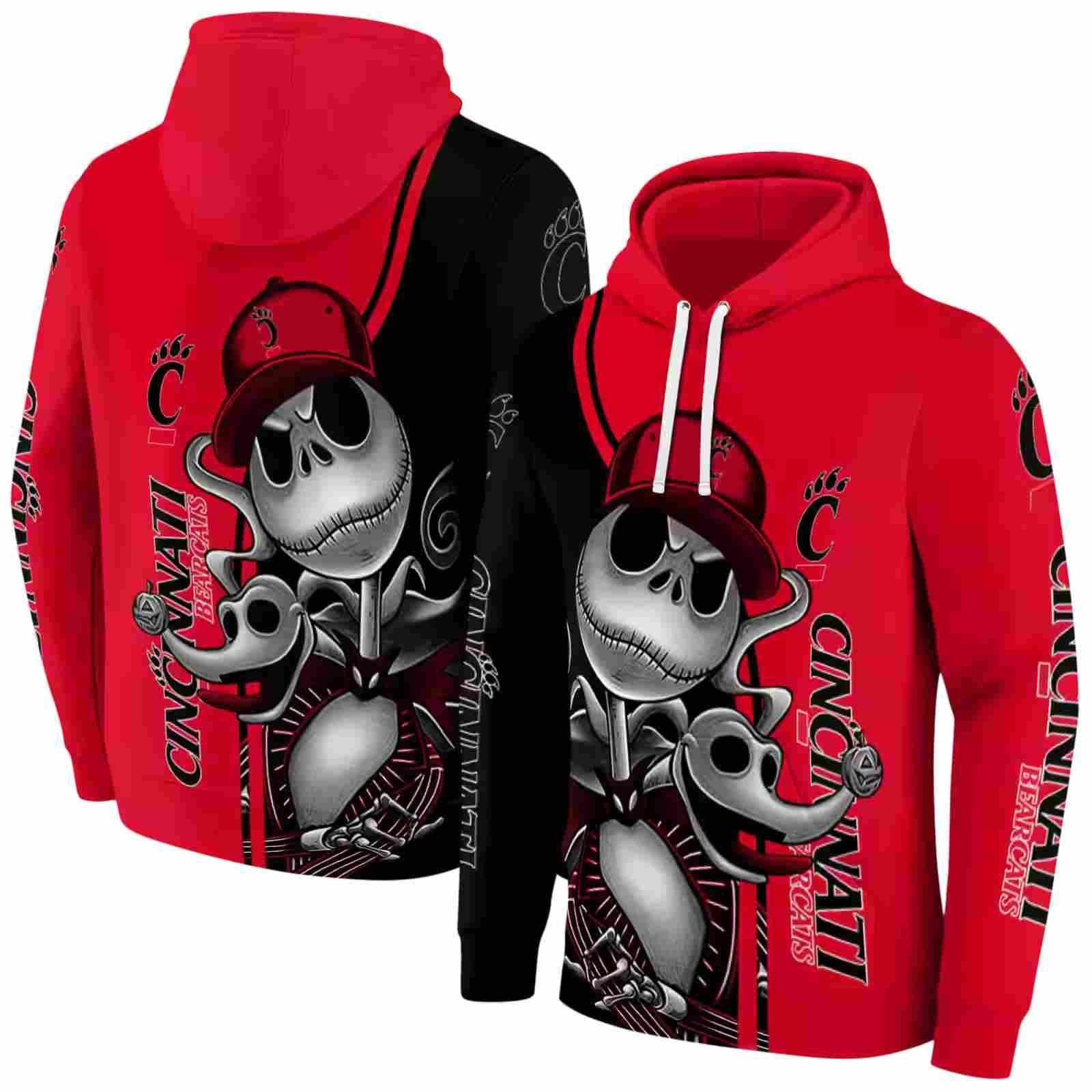 cincinnati bearcats jack skellington red hoodie fashion forward