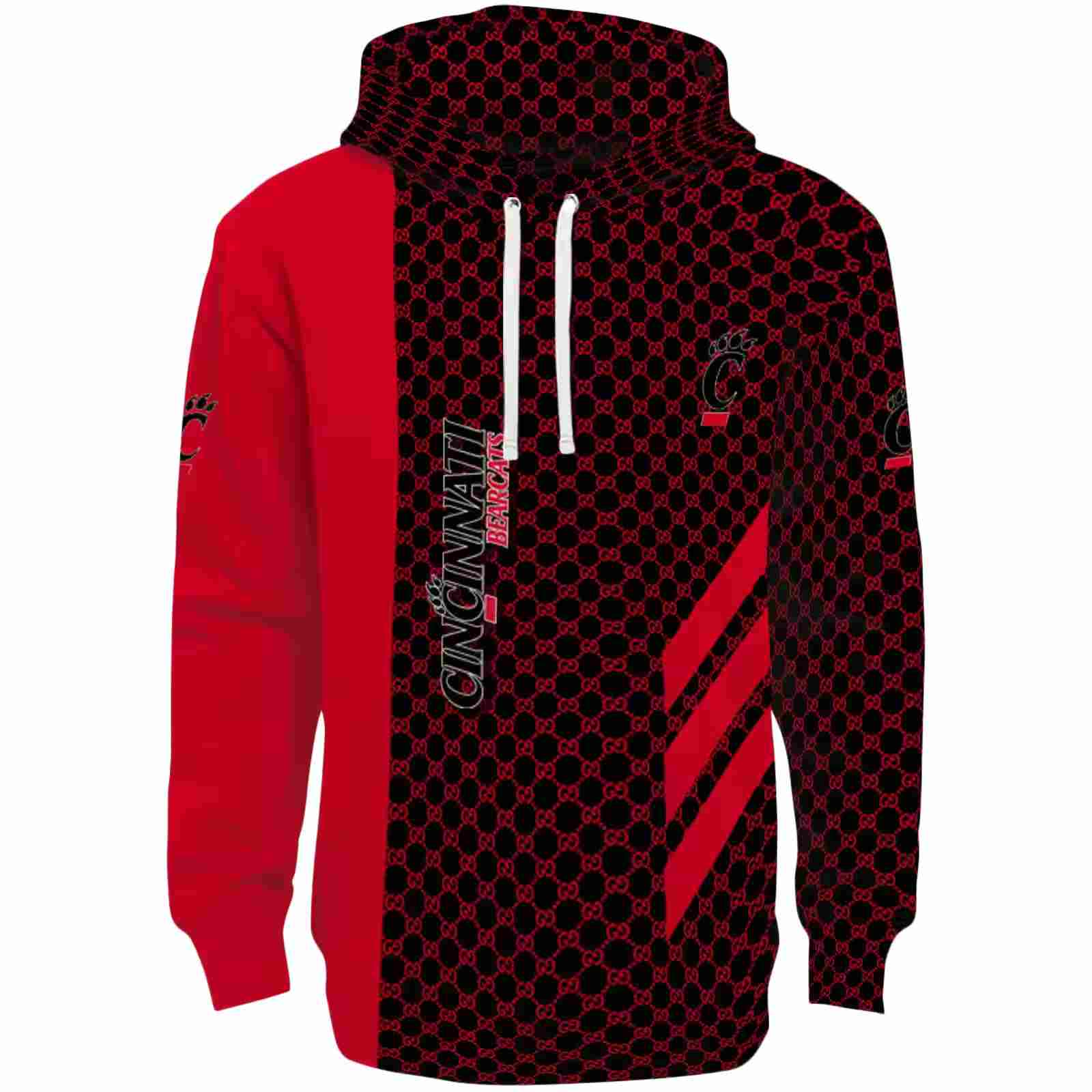 Cincinnati Bearcats Monogram Pattern Red Hoodie