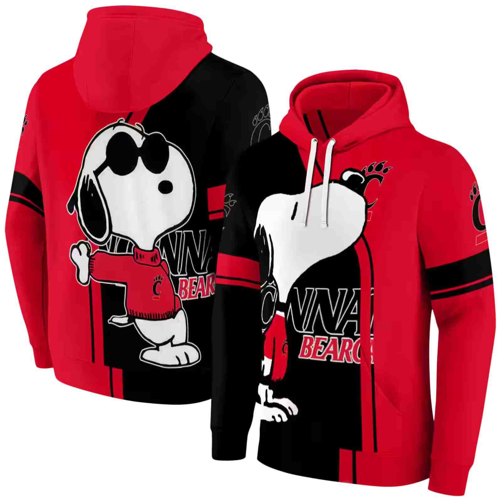 cincinnati bearcats playful snoopy red hoodie fashion forward