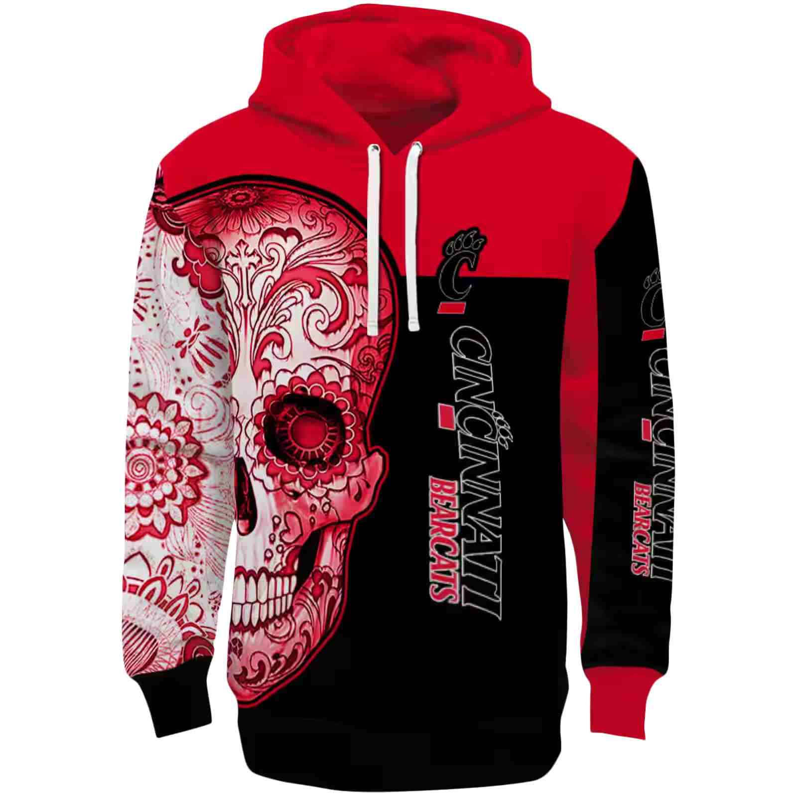 Cincinnati Bearcats Sugar Skull Red Black Hoodie