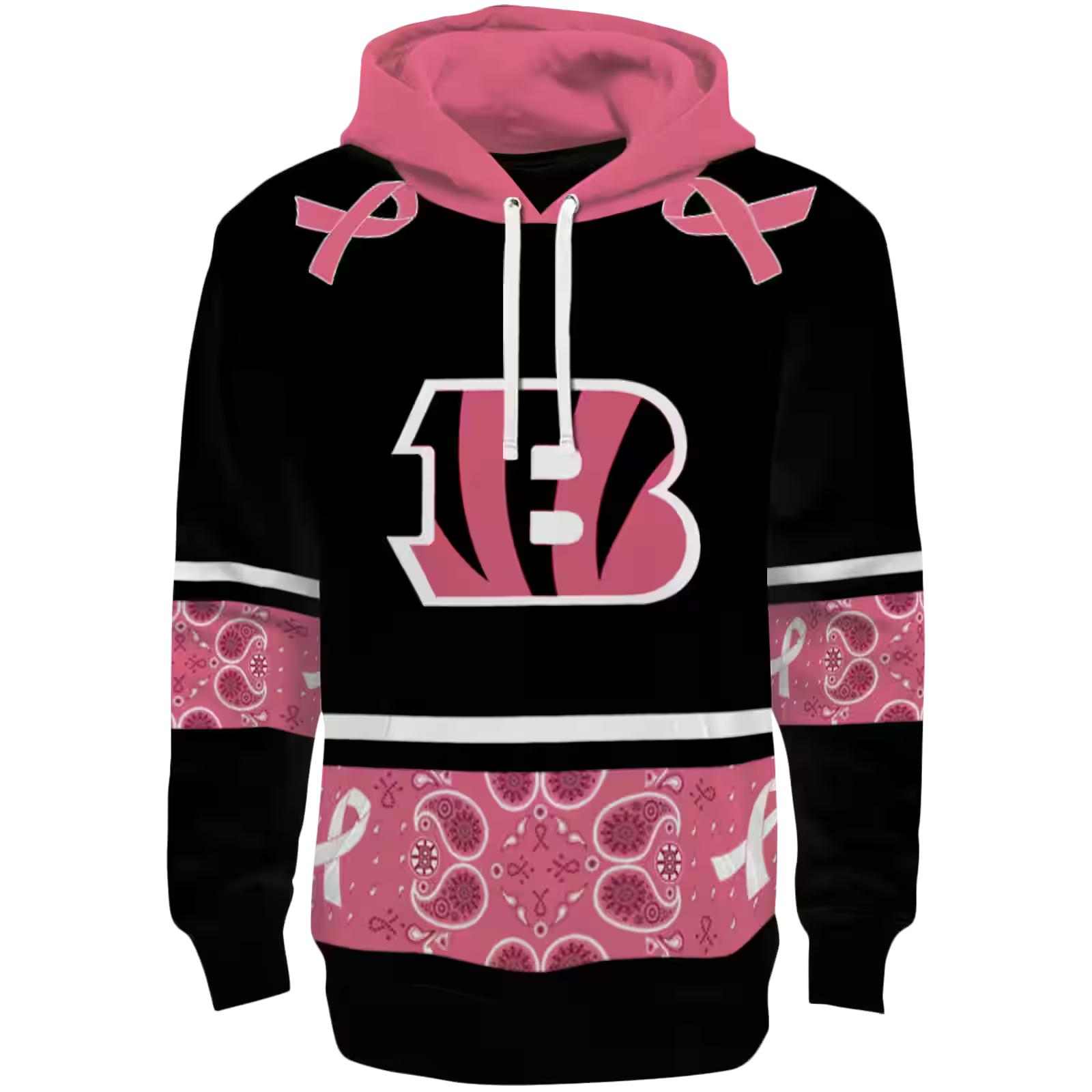 Cincinnati Bengals Awareness Ribbon Black Pink Hoodie