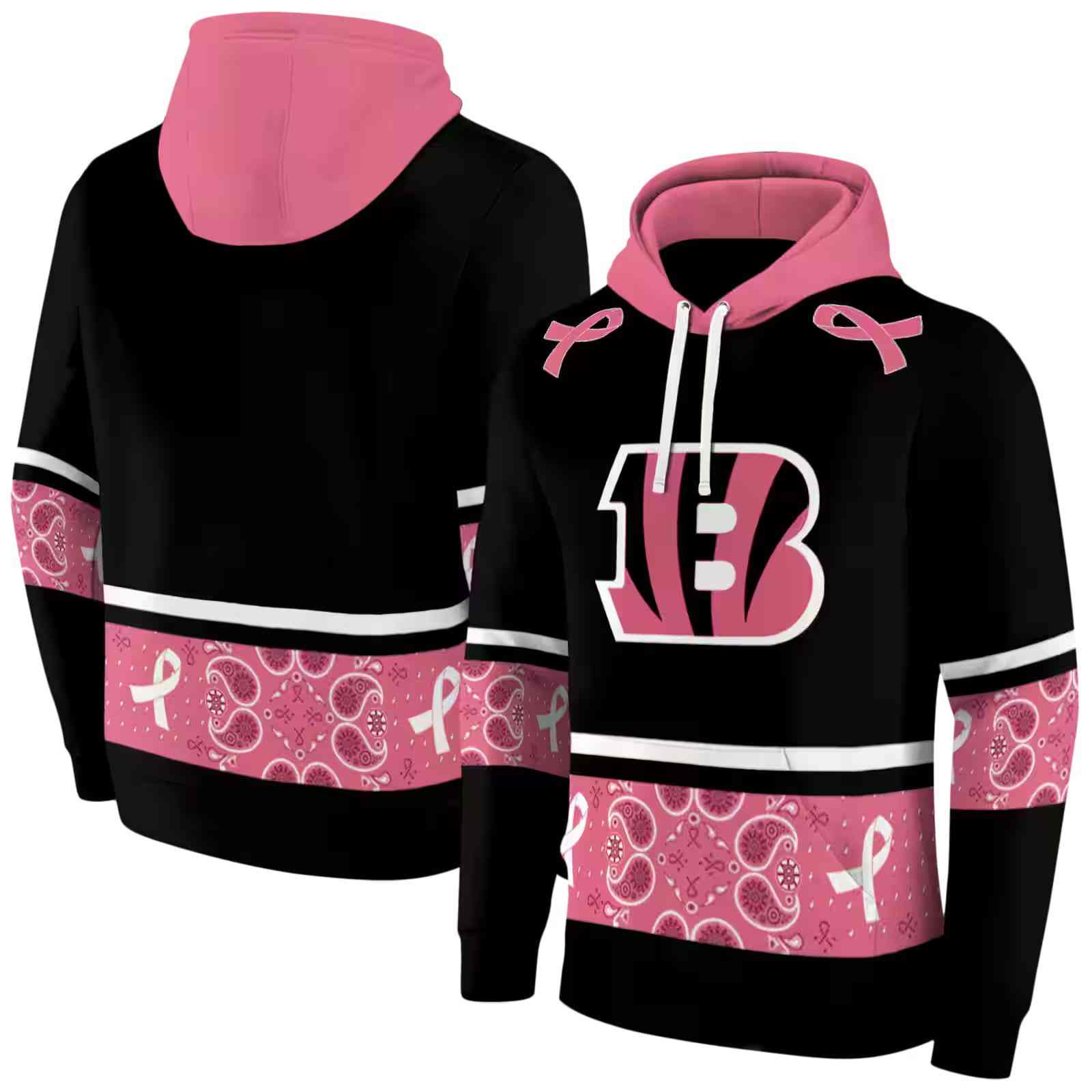 cincinnati bengals awareness ribbon black pink hoodie fashion forward