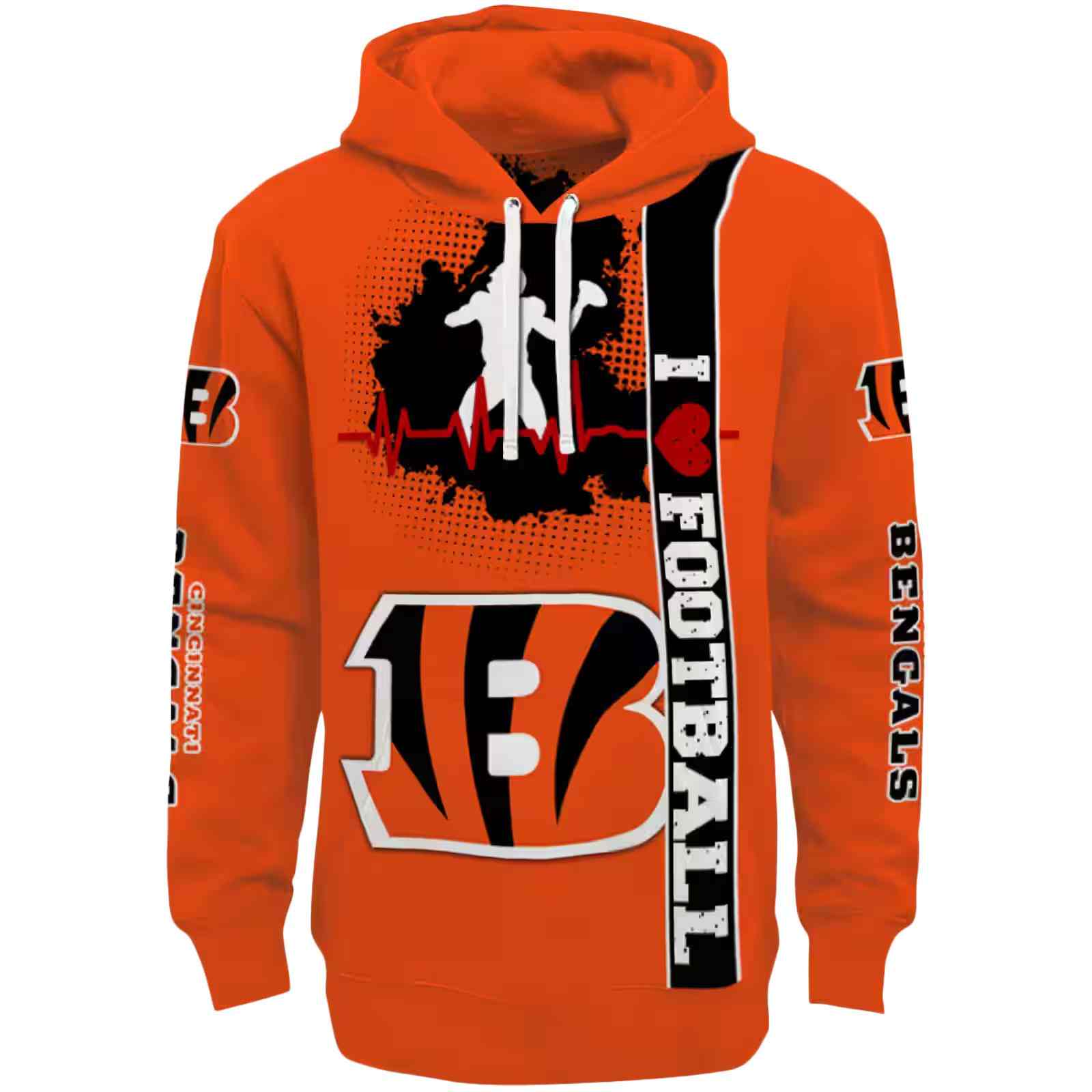 Cincinnati Bengals Football Heartbeat Orange Hoodie