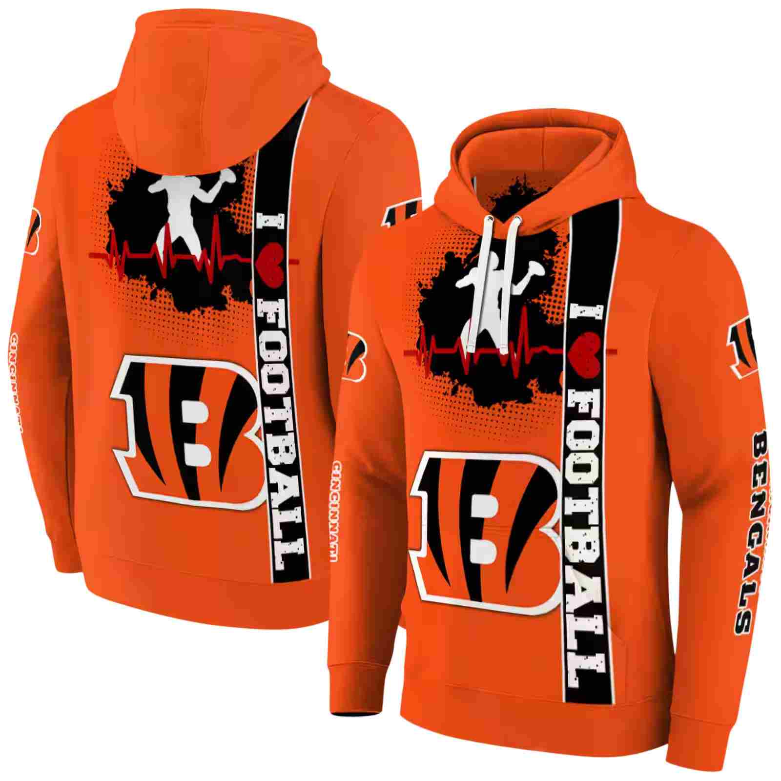 cincinnati bengals football heartbeat orange hoodie fashion forward