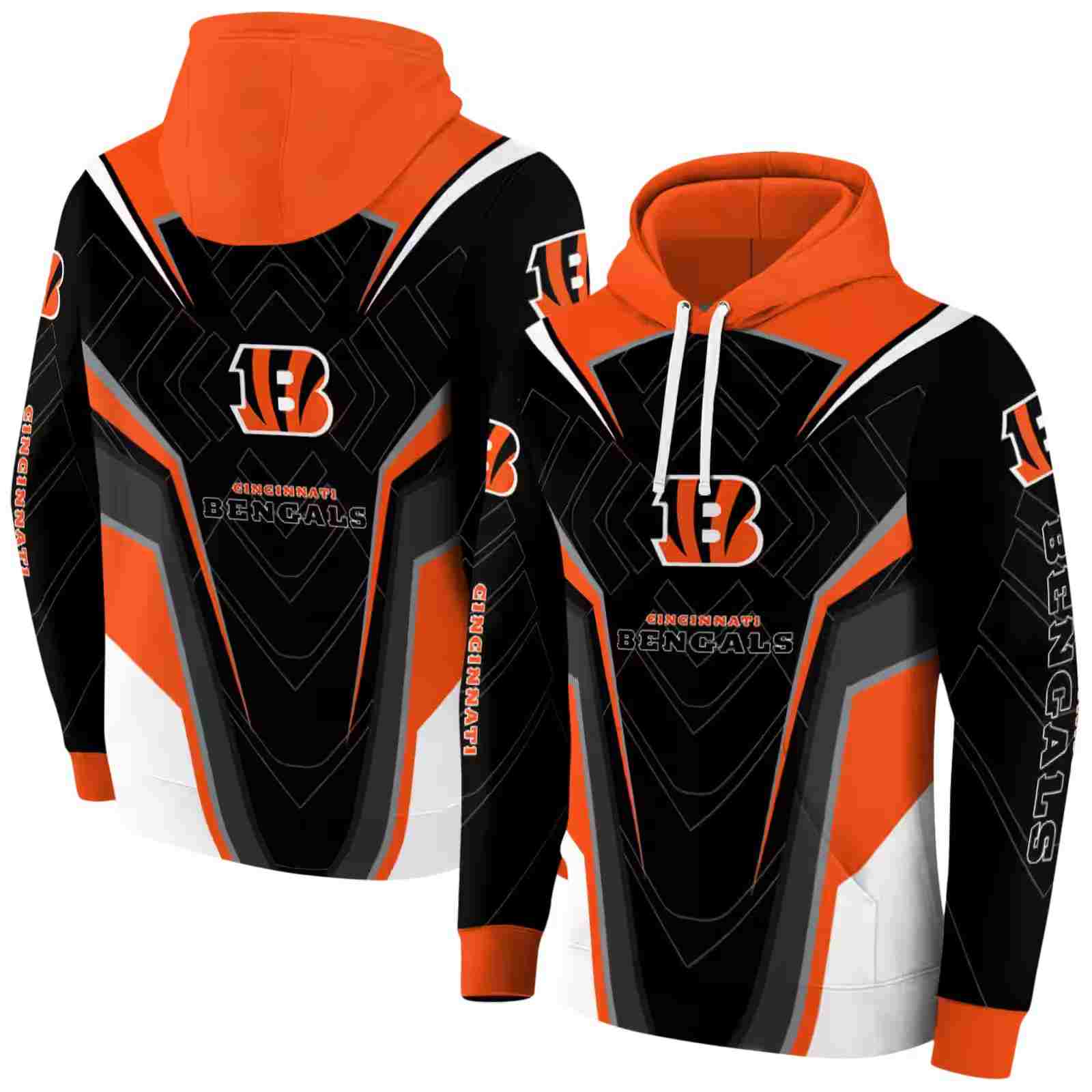 cincinnati bengals futuristic pattern orange black hoodie fashion forward