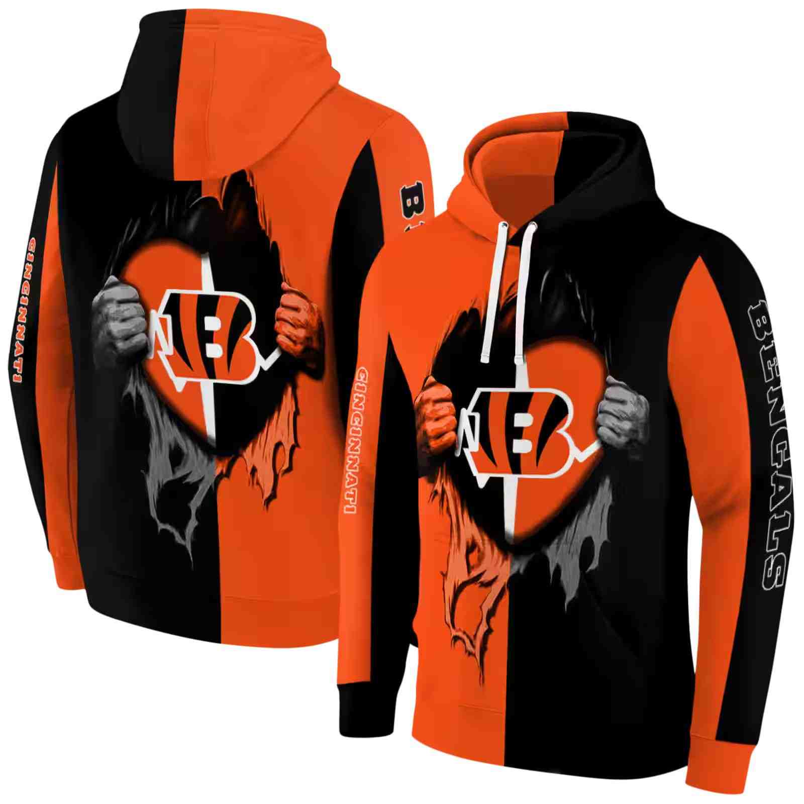 cincinnati bengals heartbeat graphic orange hoodie fashion forward