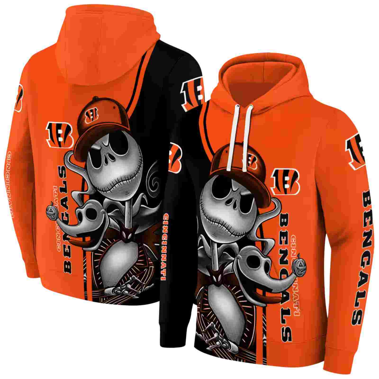 cincinnati bengals jack skellington orange hoodie fashion forward