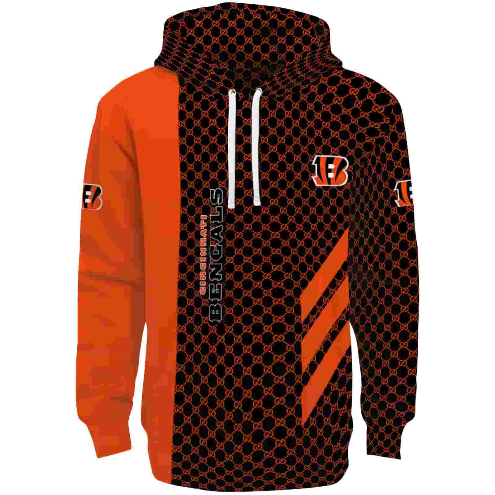 Cincinnati Bengals Monogram Pattern Orange Hoodie