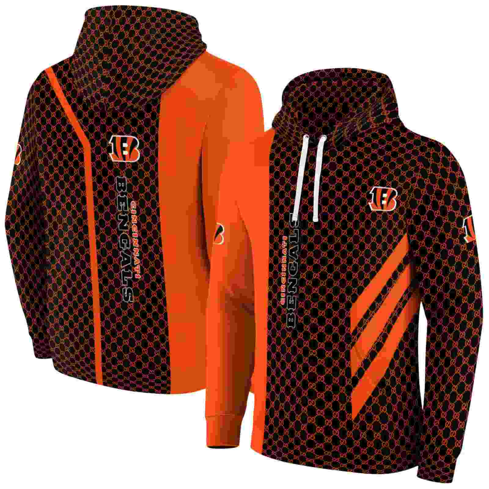 cincinnati bengals monogram pattern orange hoodie fashion forward