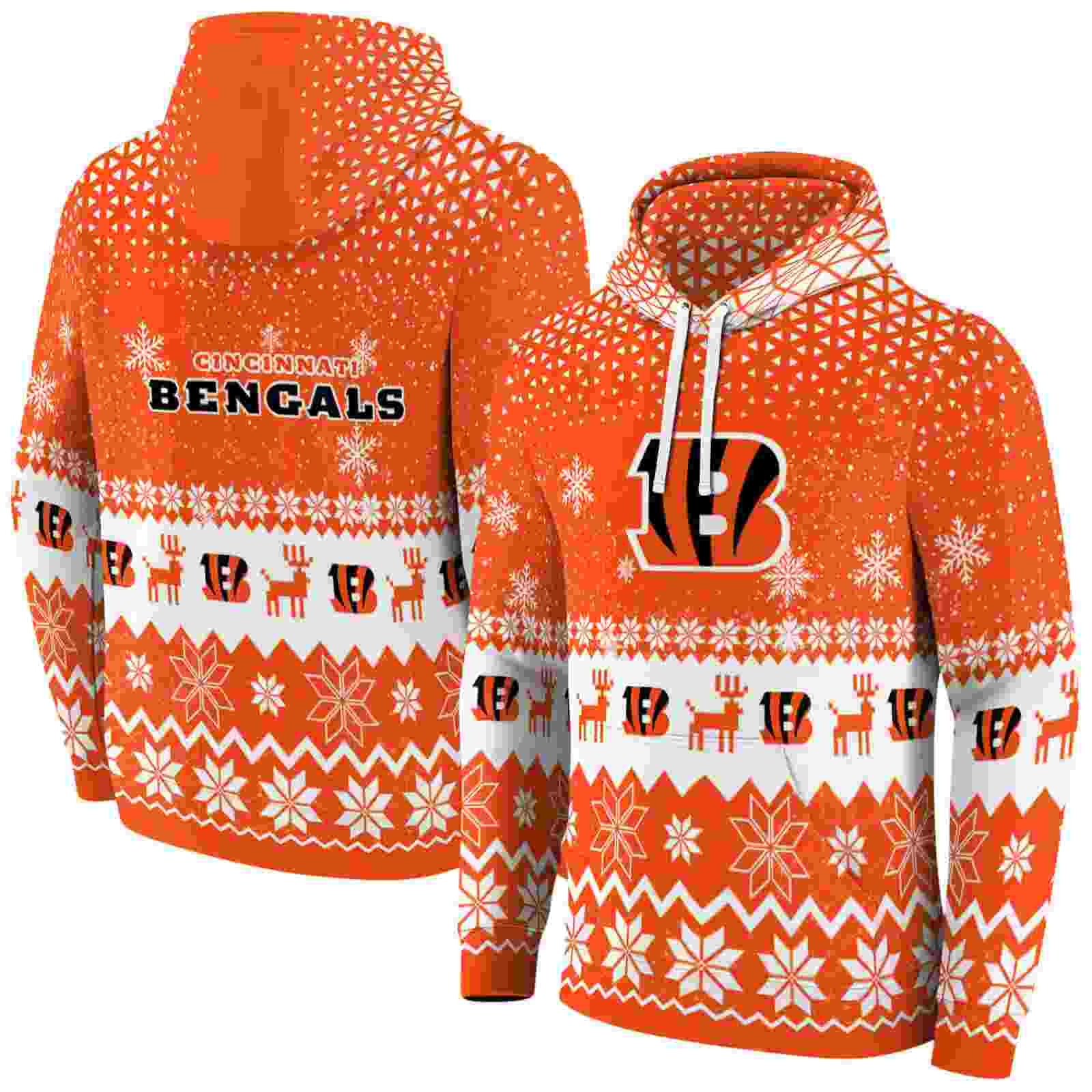 cincinnati bengals reindeer motif orange hoodie fashion forward