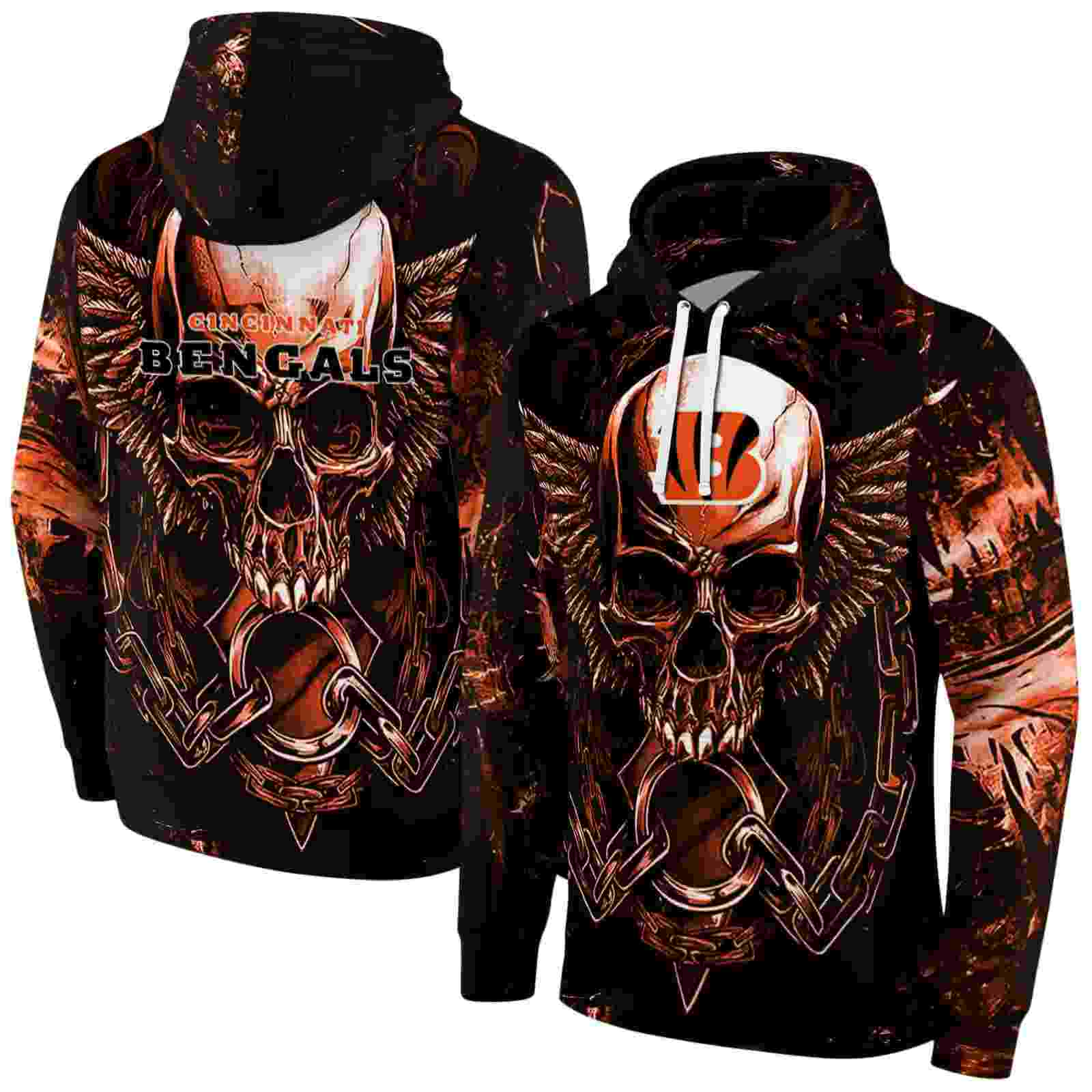 cincinnati bengals skull artwork orange black hoodie fashion forward