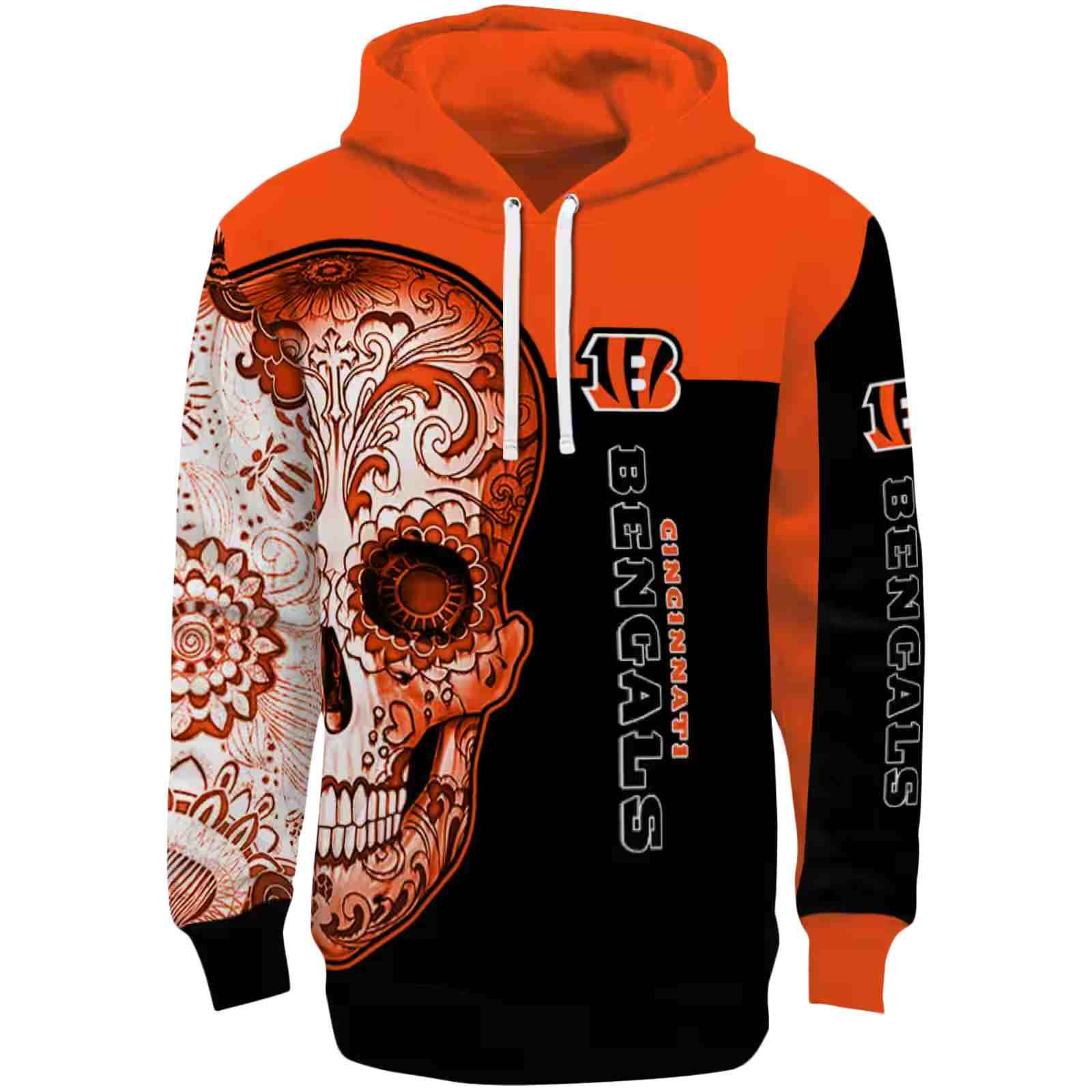 Cincinnati Bengals Sugar Skull Orange Black Hoodie