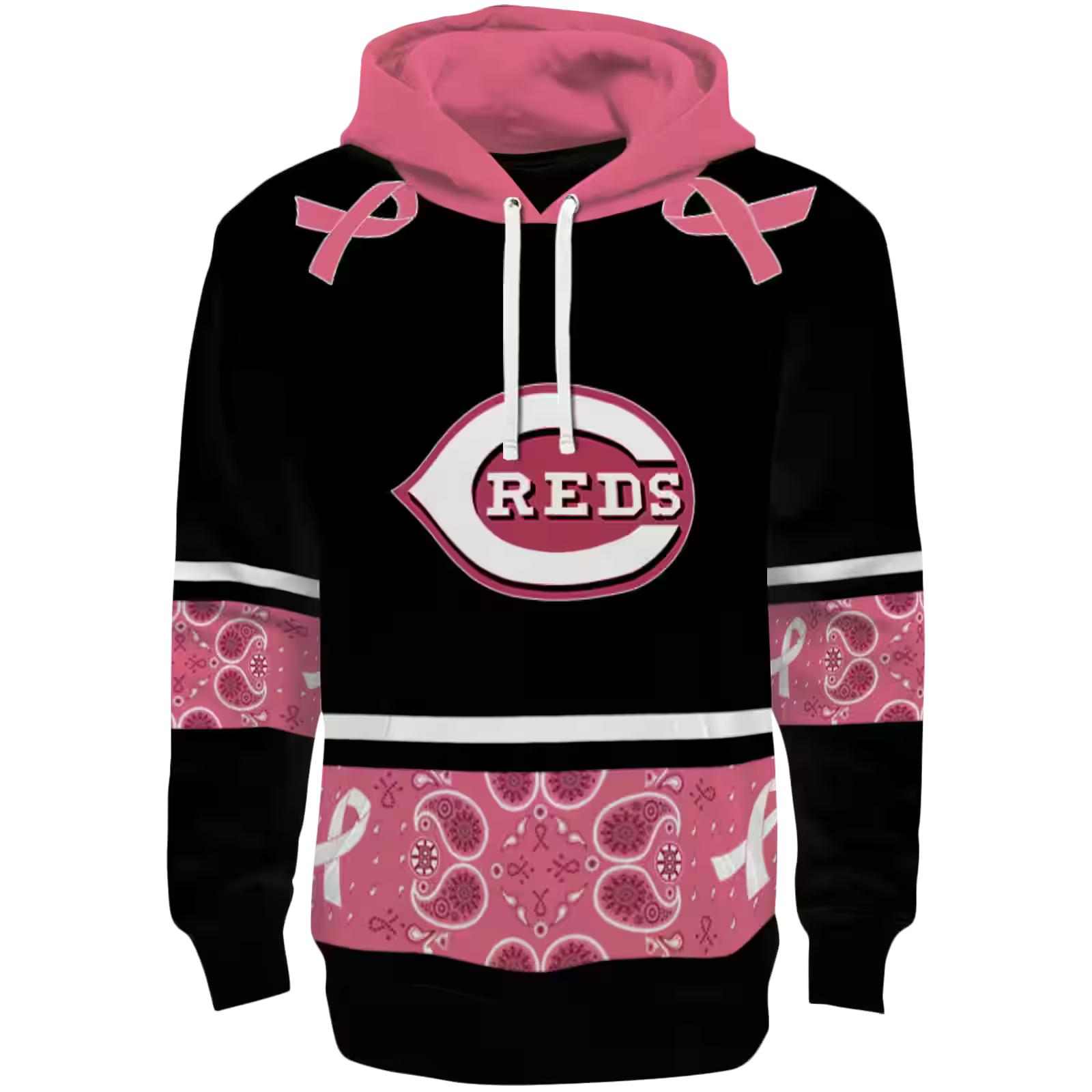 Cincinnati Reds Awareness Ribbon Black Pink Hoodie