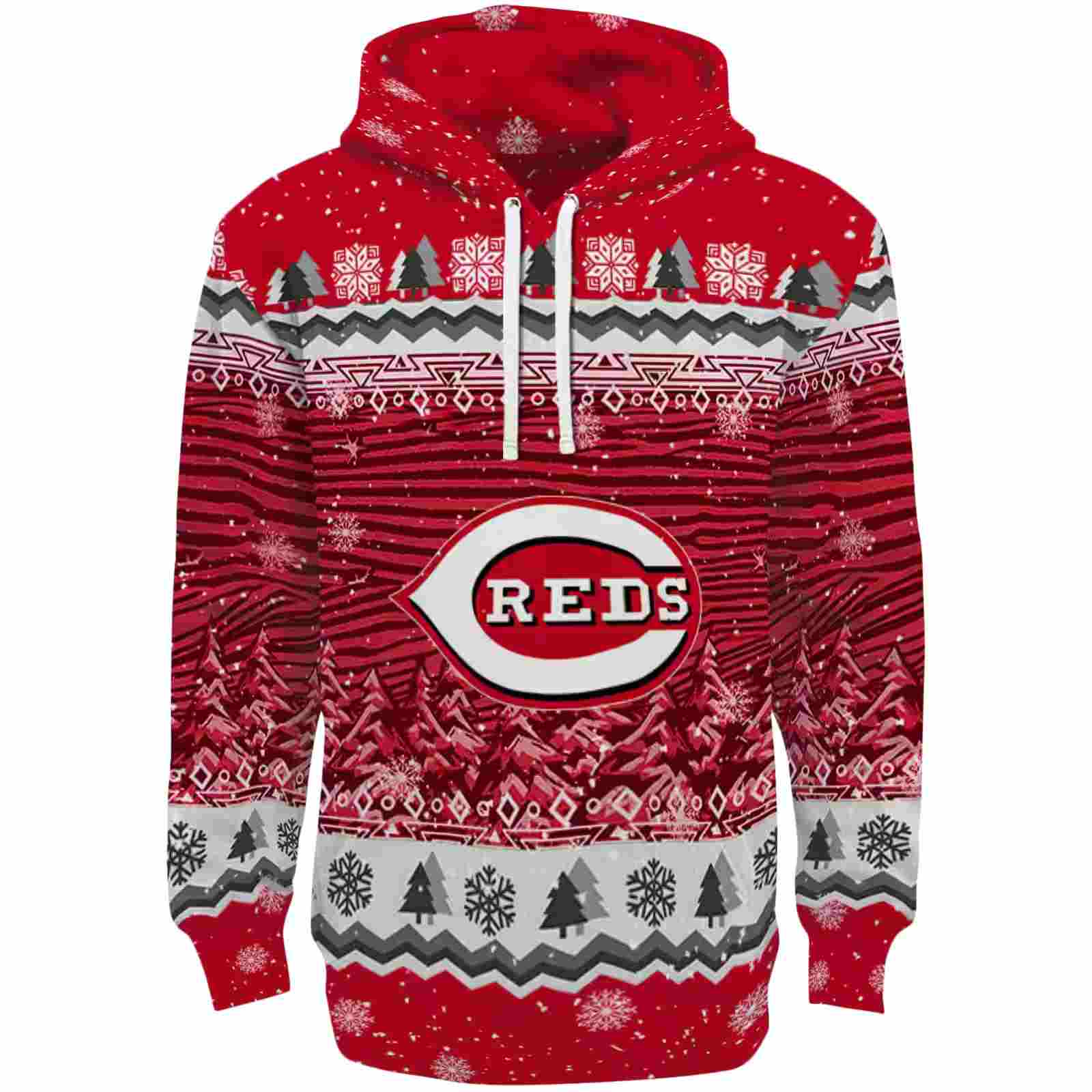 Cincinnati Reds Christmas Trees Red Hoodie