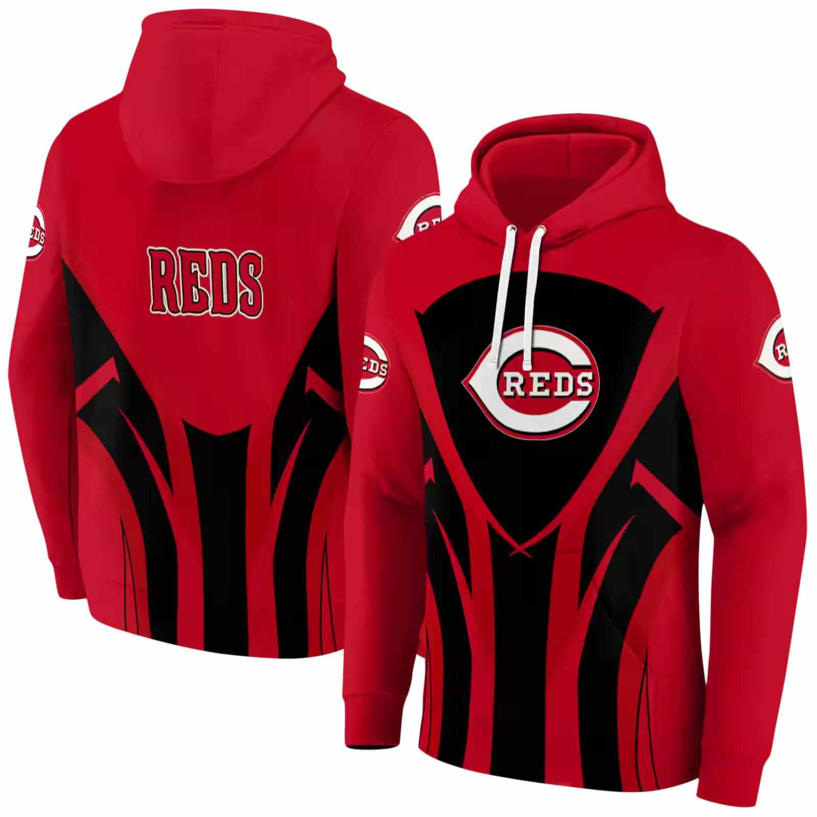 cincinnati reds concentric lines red black hoodie fashion forward