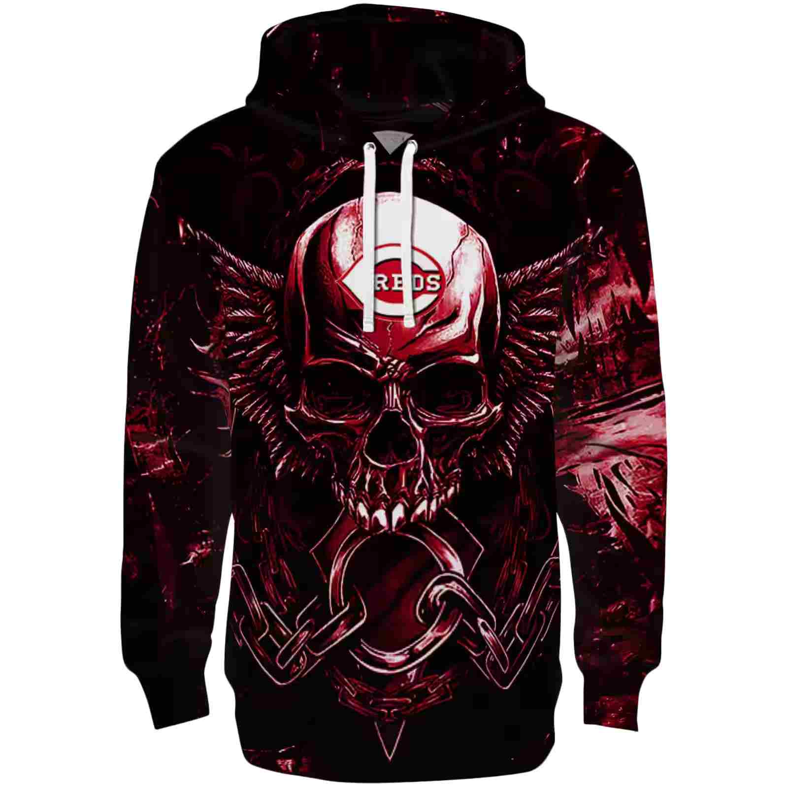 Cincinnati Reds Skull Artwork Red Black Hoodie