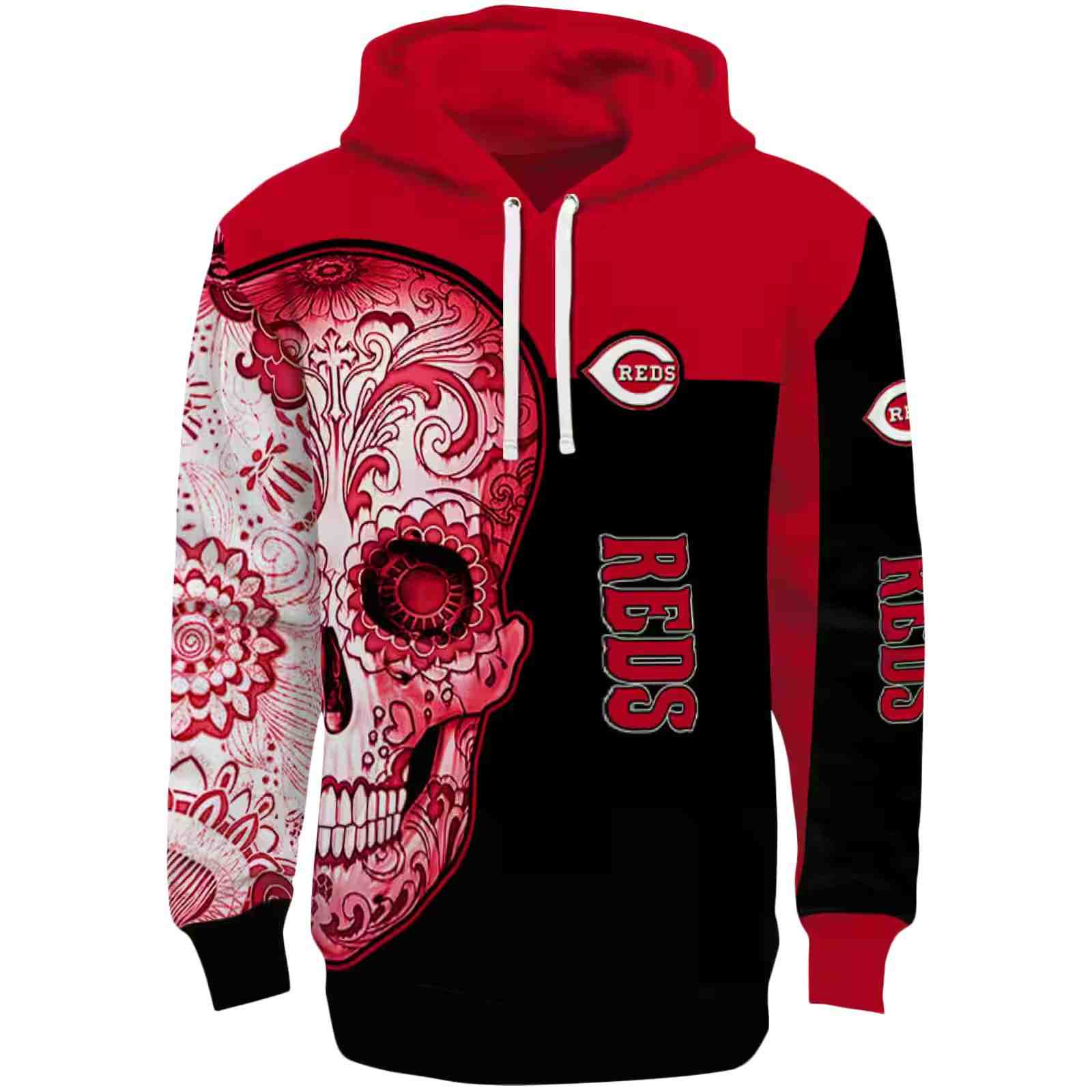 Cincinnati Reds Sugar Skull Red Black Hoodie