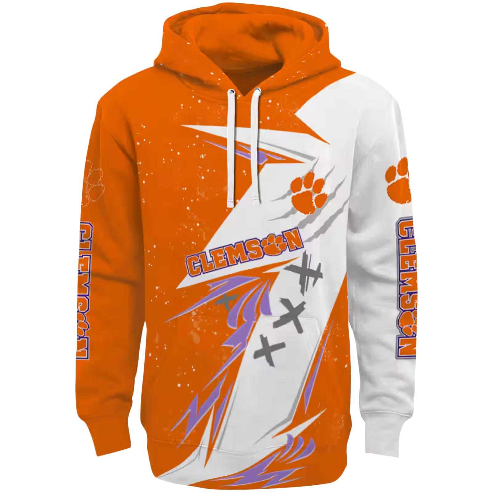 Clemson Tigers Dynamic Slash Orange White Hoodie