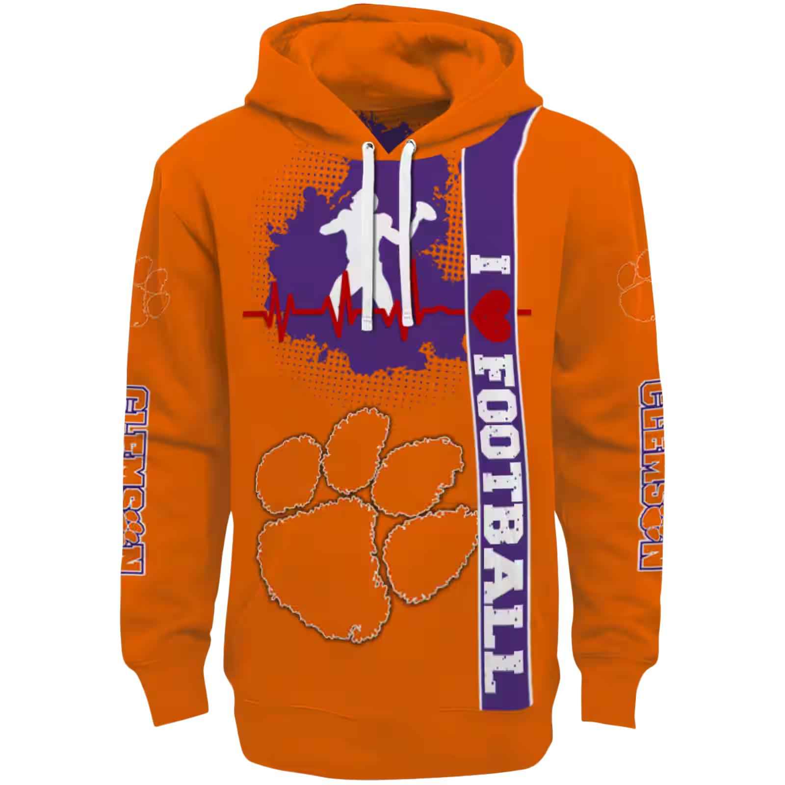 Clemson Tigers Football Heartbeat Orange Hoodie