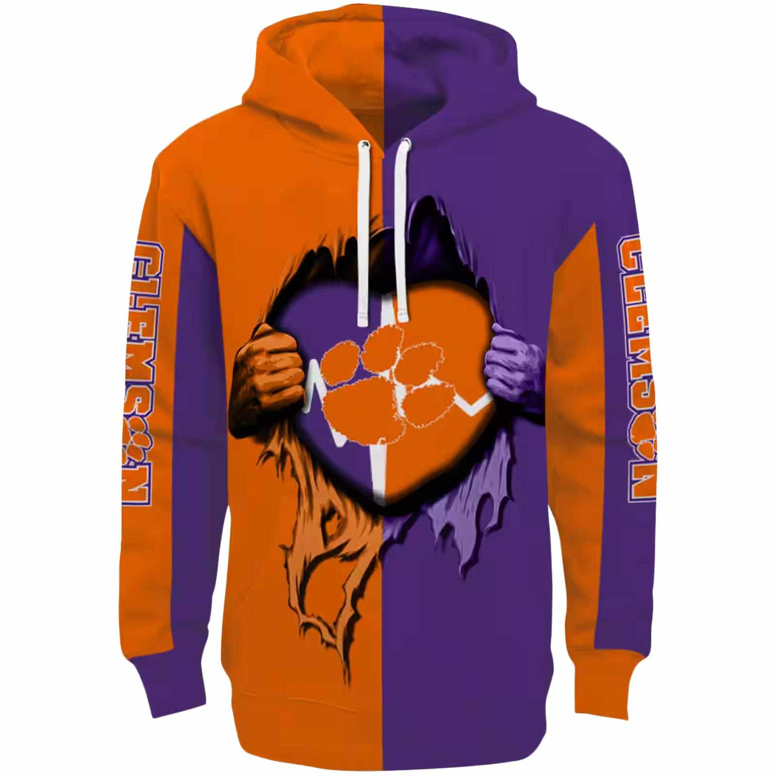 Clemson Tigers Heartbeat Graphic Orange Hoodie