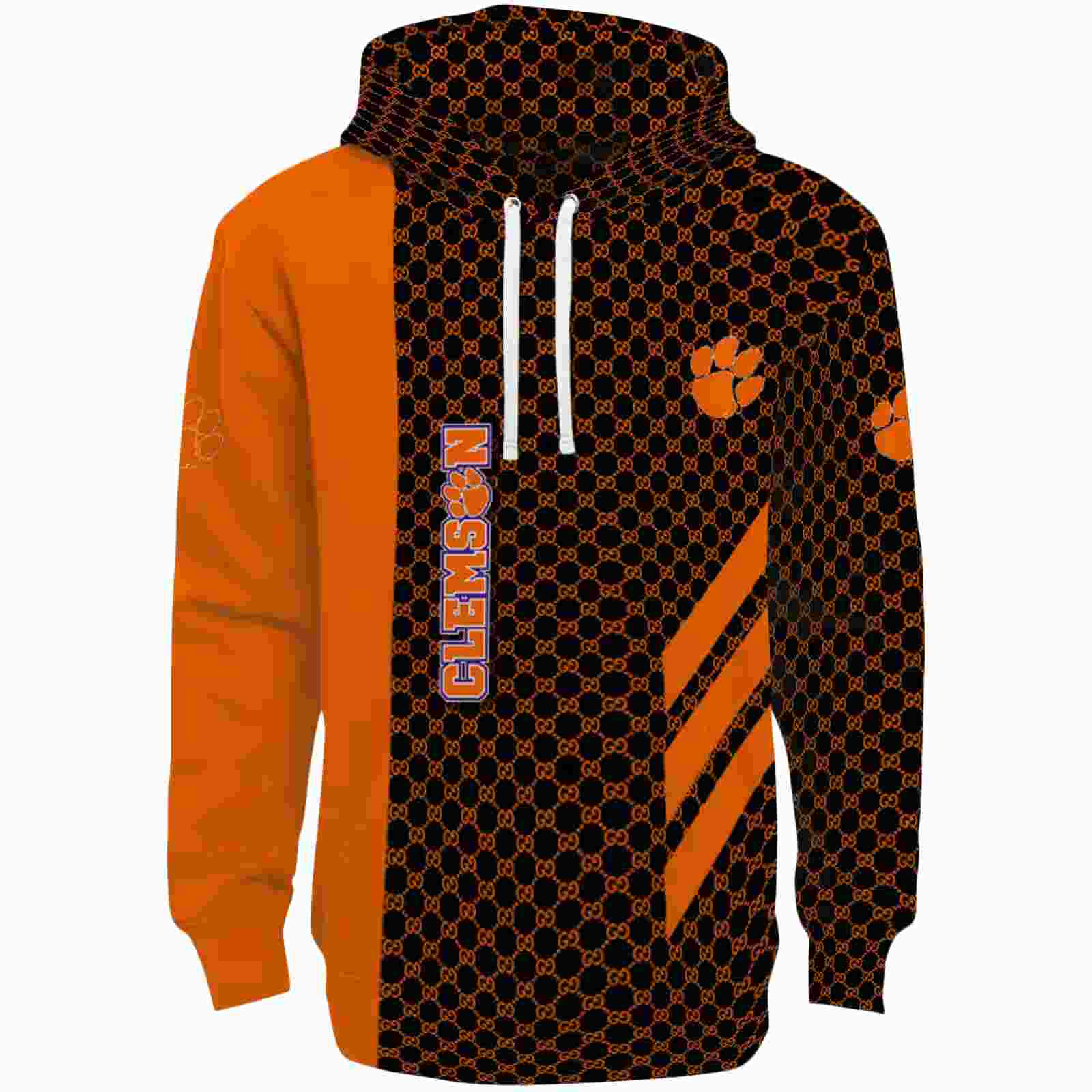 Clemson Tigers Monogram Pattern Orange Hoodie