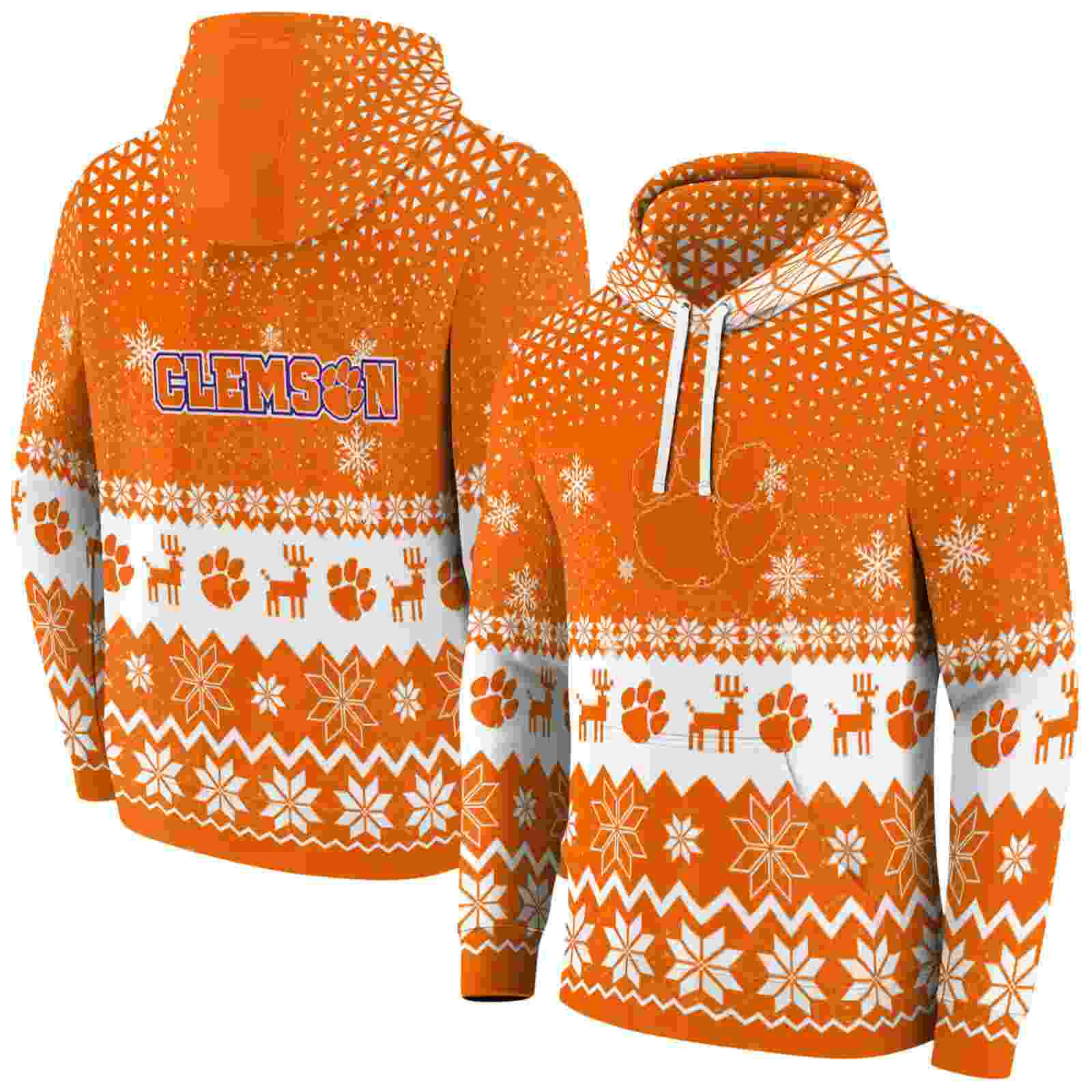 clemson tigers reindeer motif orange hoodie fashion forward