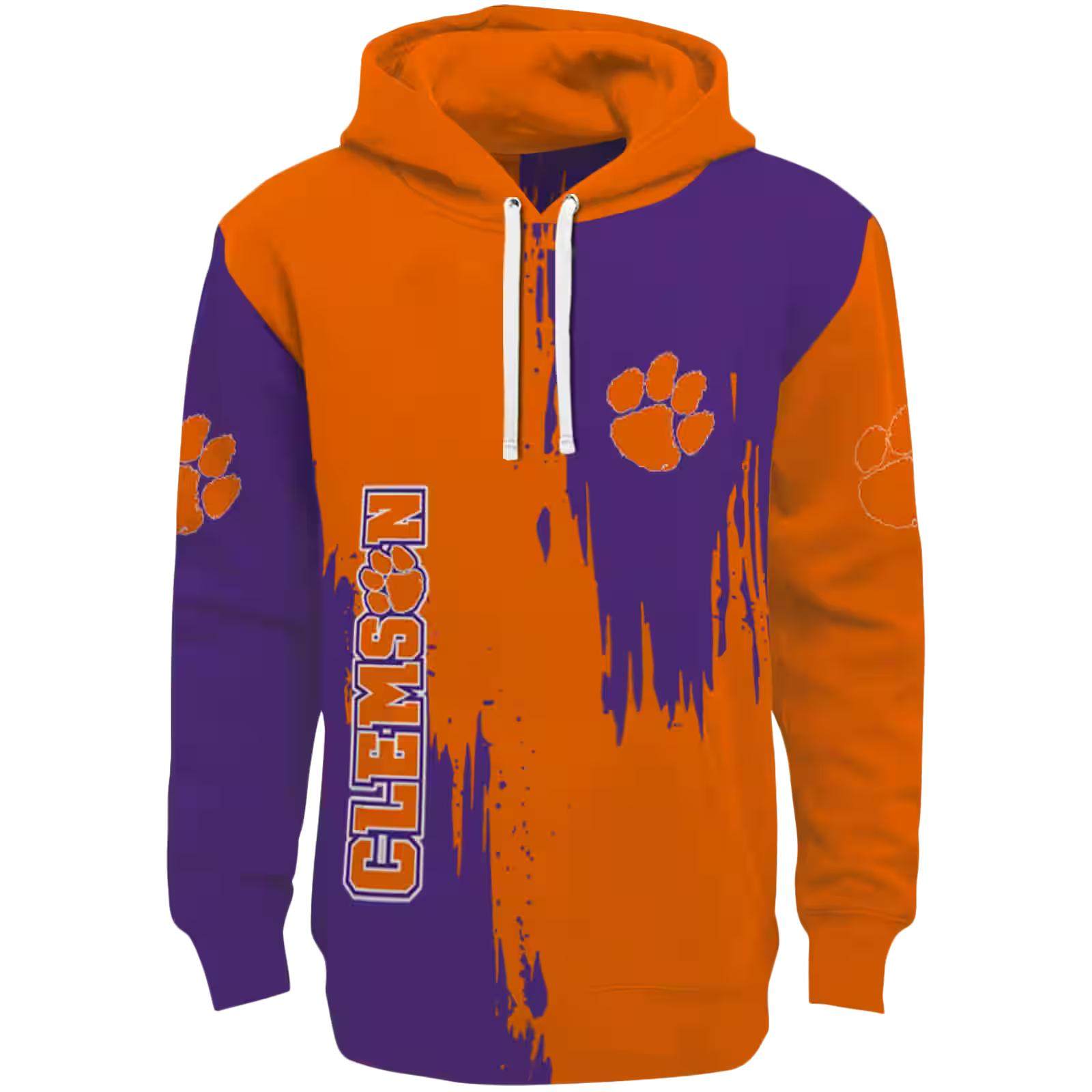 Clemson Tigers Splatter Effect Orange Hoodie