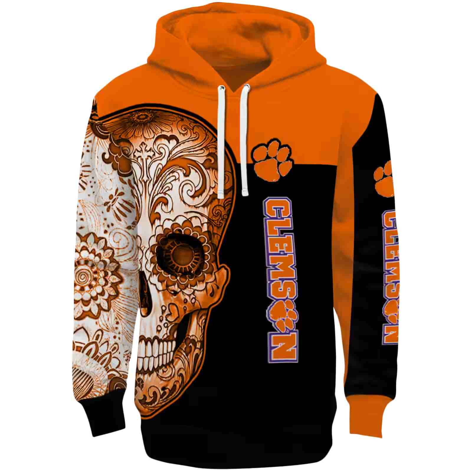 Clemson Tigers Sugar Skull Orange Black Hoodie