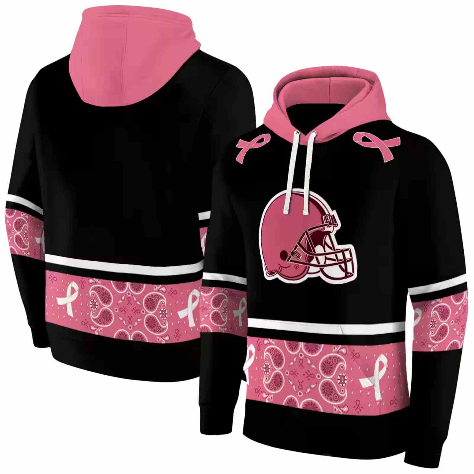 cleveland browns awareness ribbon black pink hoodie fashion forward