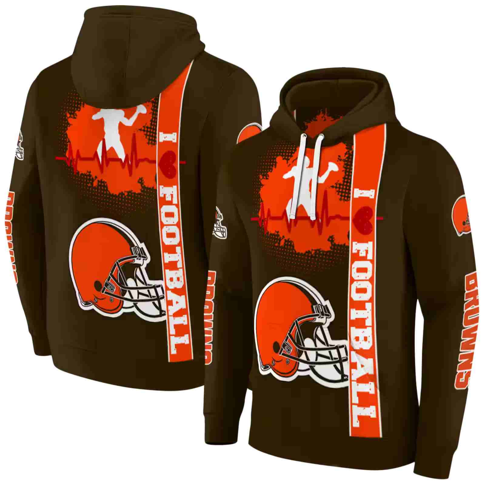 cleveland browns football heartbeat brown hoodie fashion forward