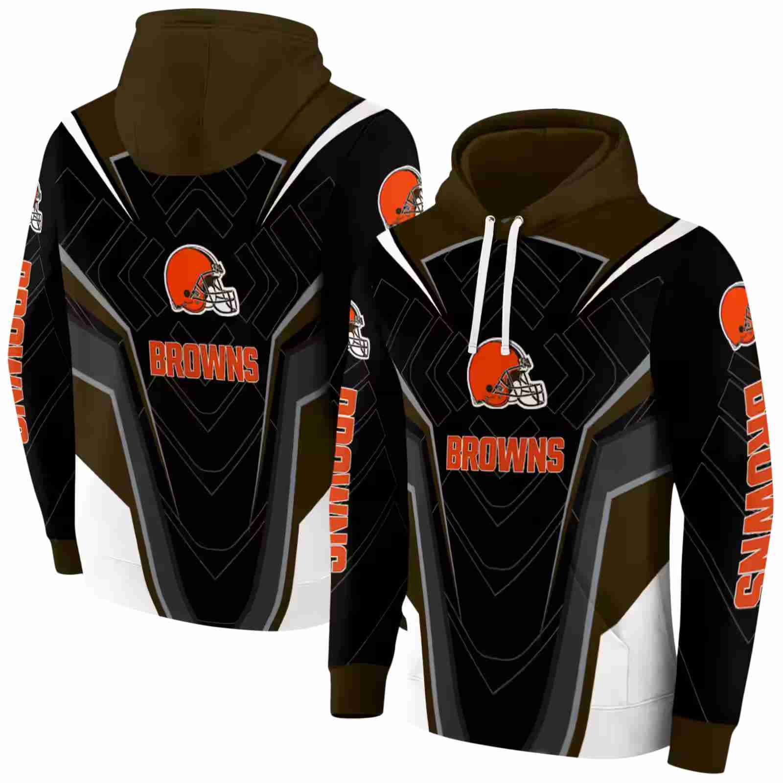 cleveland browns futuristic pattern brown black hoodie fashion forward