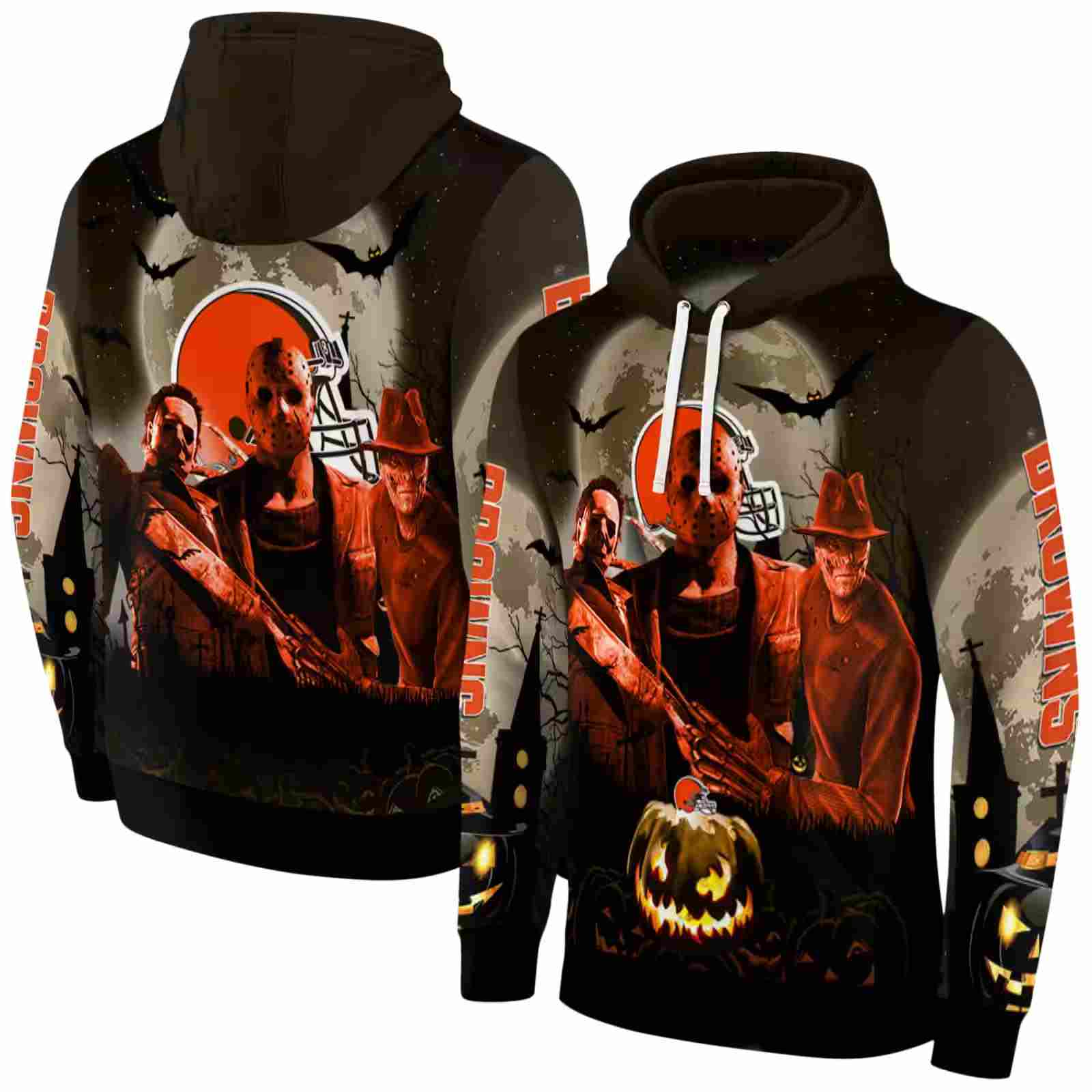 cleveland browns halloween vibes brown black hoodie fashion forward