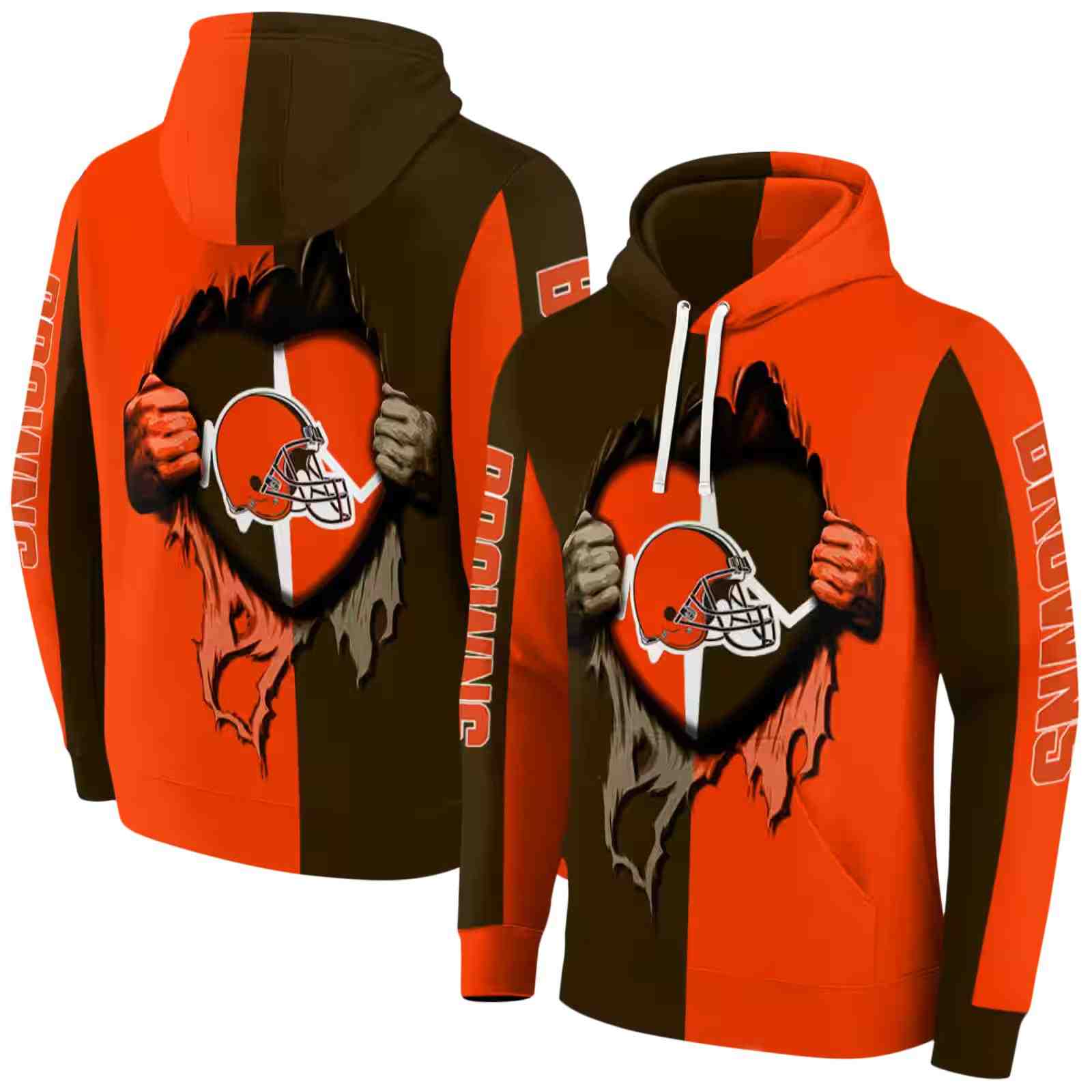 cleveland browns heartbeat graphic brown hoodie fashion forward