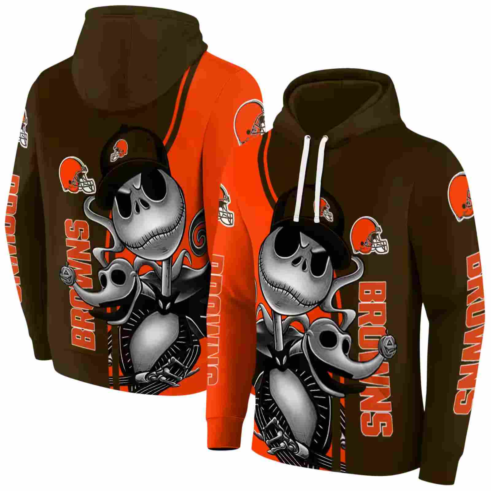 cleveland browns jack skellington brown hoodie fashion forward