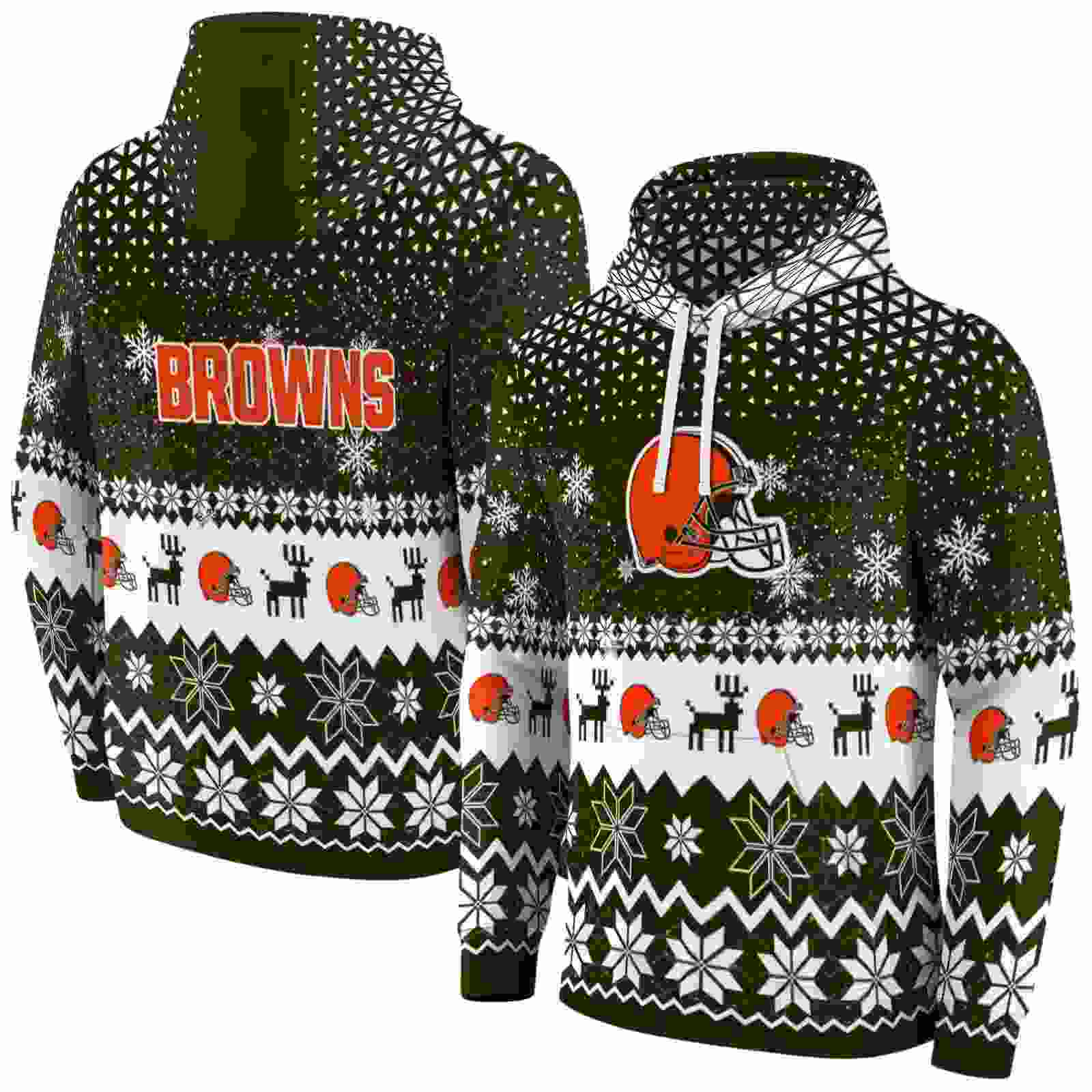 cleveland browns reindeer motif brown hoodie fashion forward