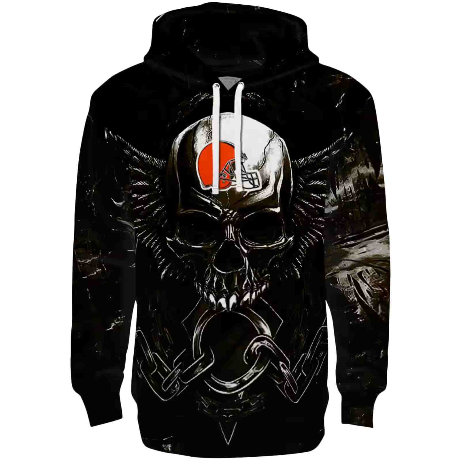 Cleveland Browns Skull Artwork Brown Black Hoodie