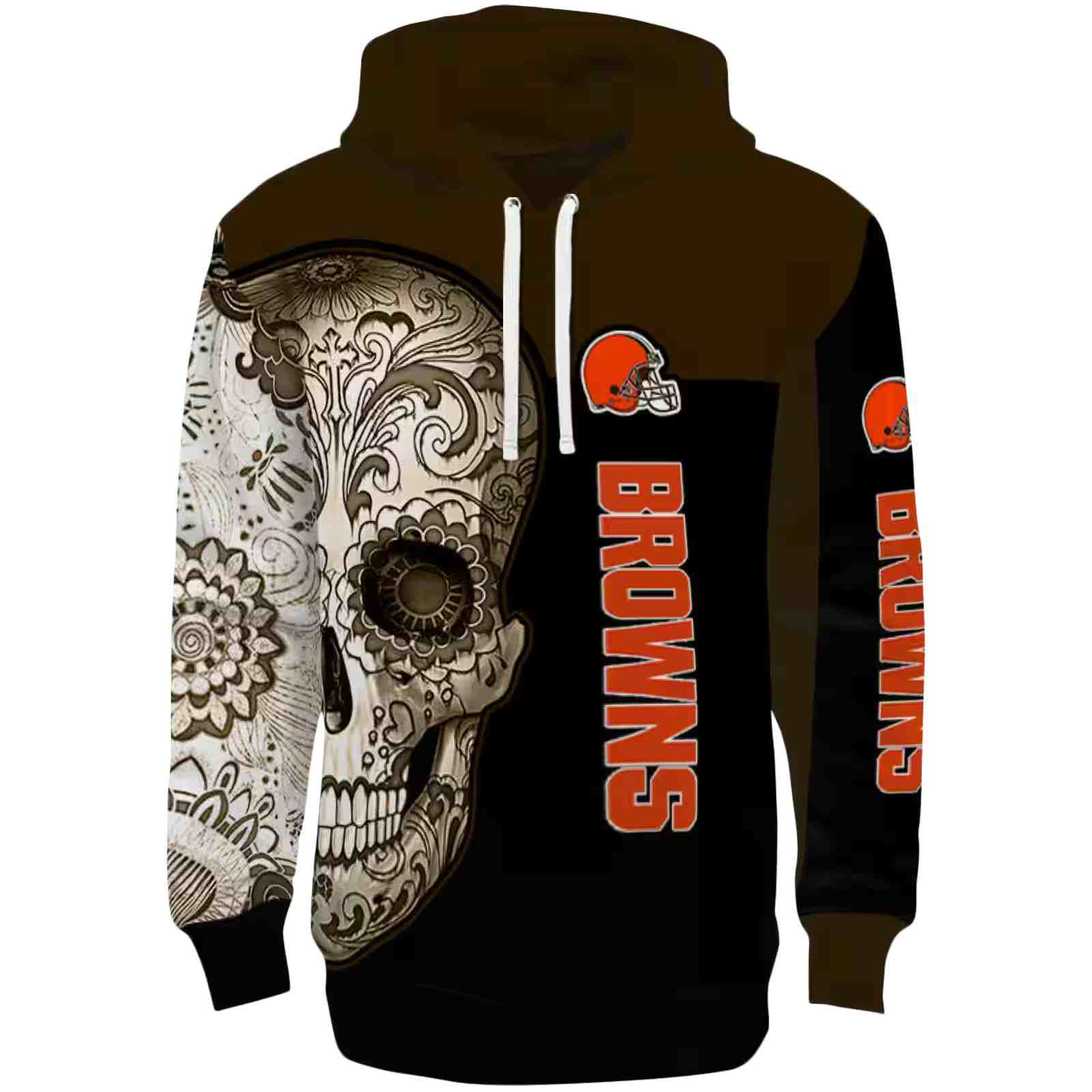 Cleveland Browns Sugar Skull Brown Black Hoodie