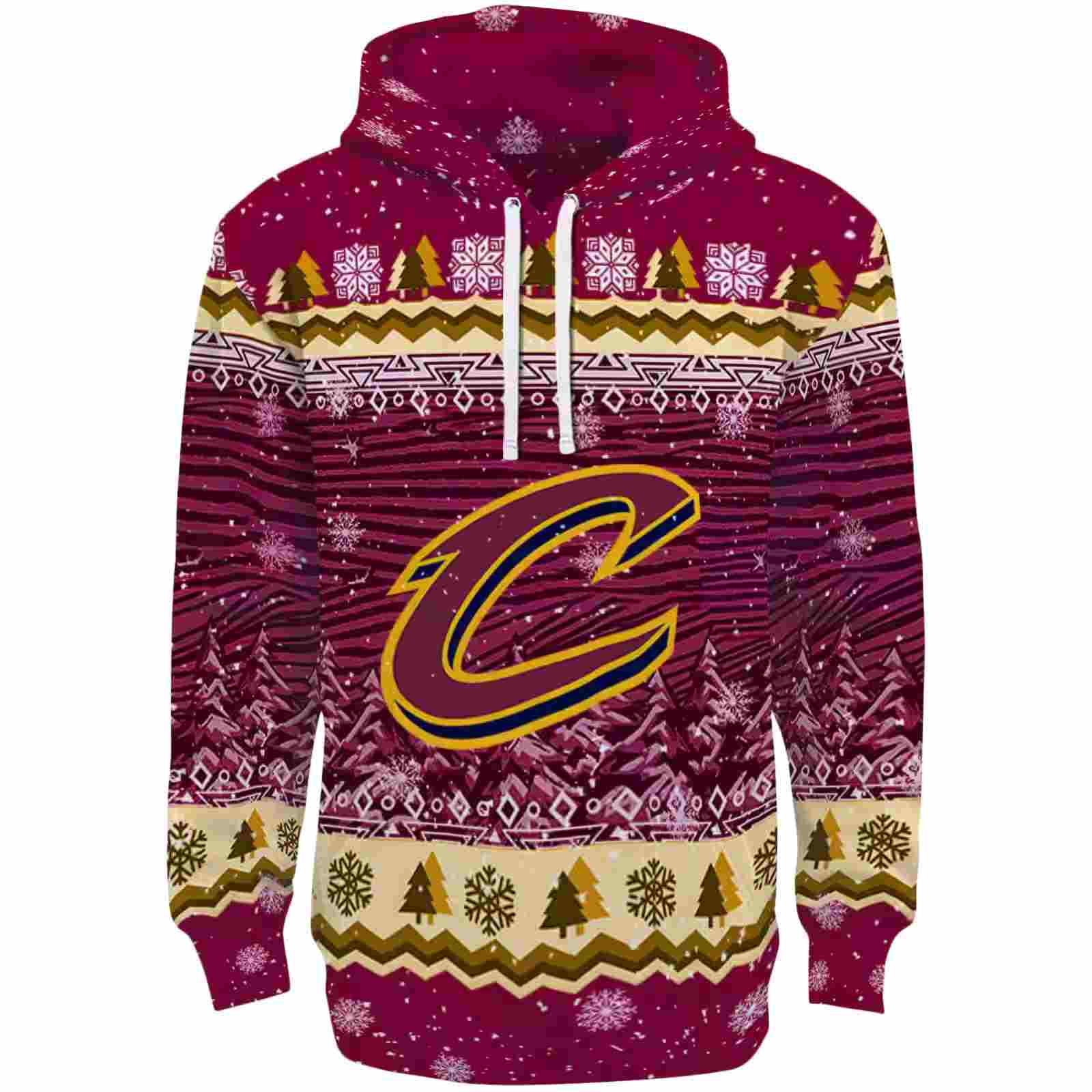 Cleveland Cavaliers Christmas Trees Wine Hoodie