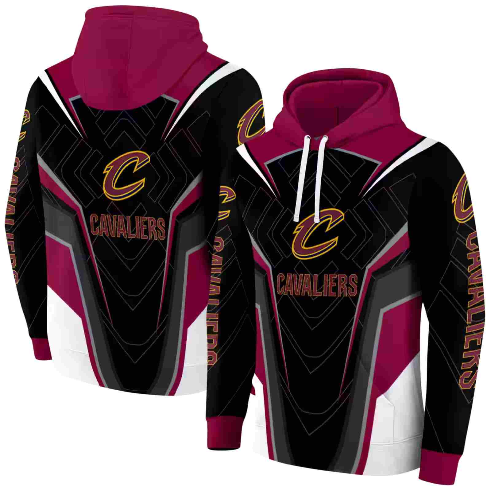 cleveland cavaliers futuristic pattern wine black hoodie fashion forward