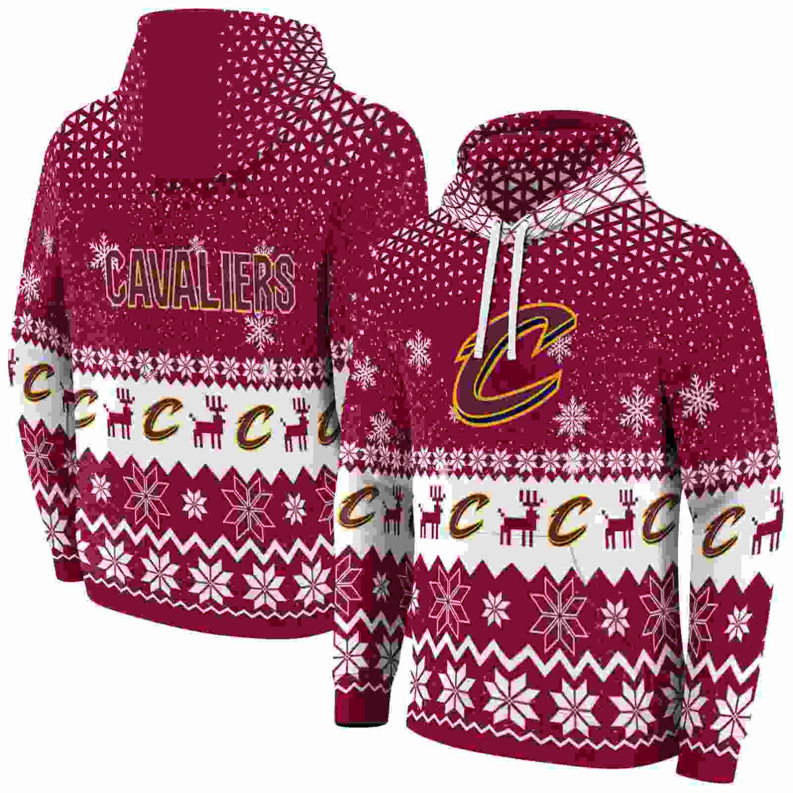 cleveland cavaliers reindeer motif wine hoodie fashion forward