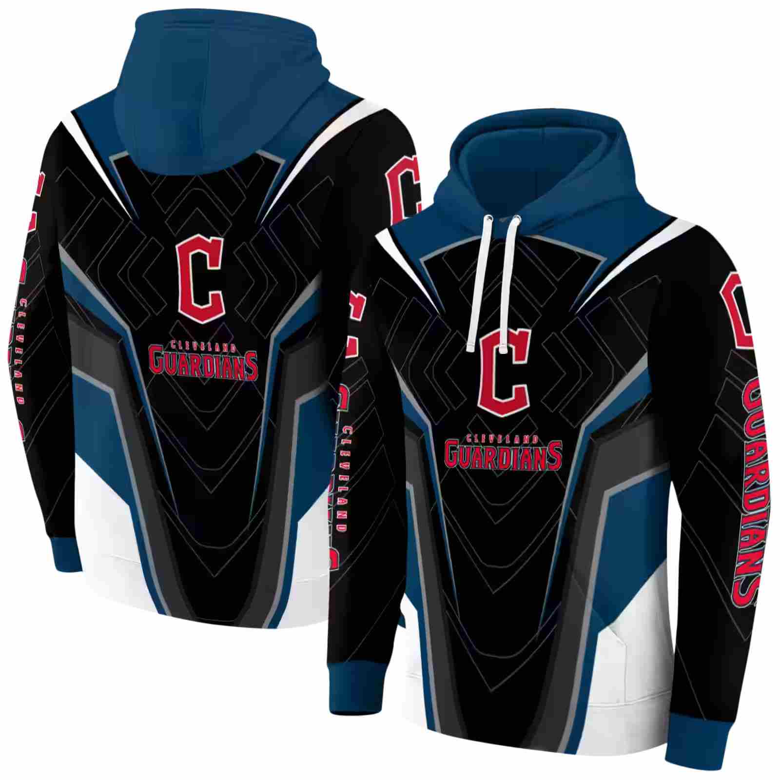 cleveland guardians futuristic pattern navy blue black hoodie fashion forward