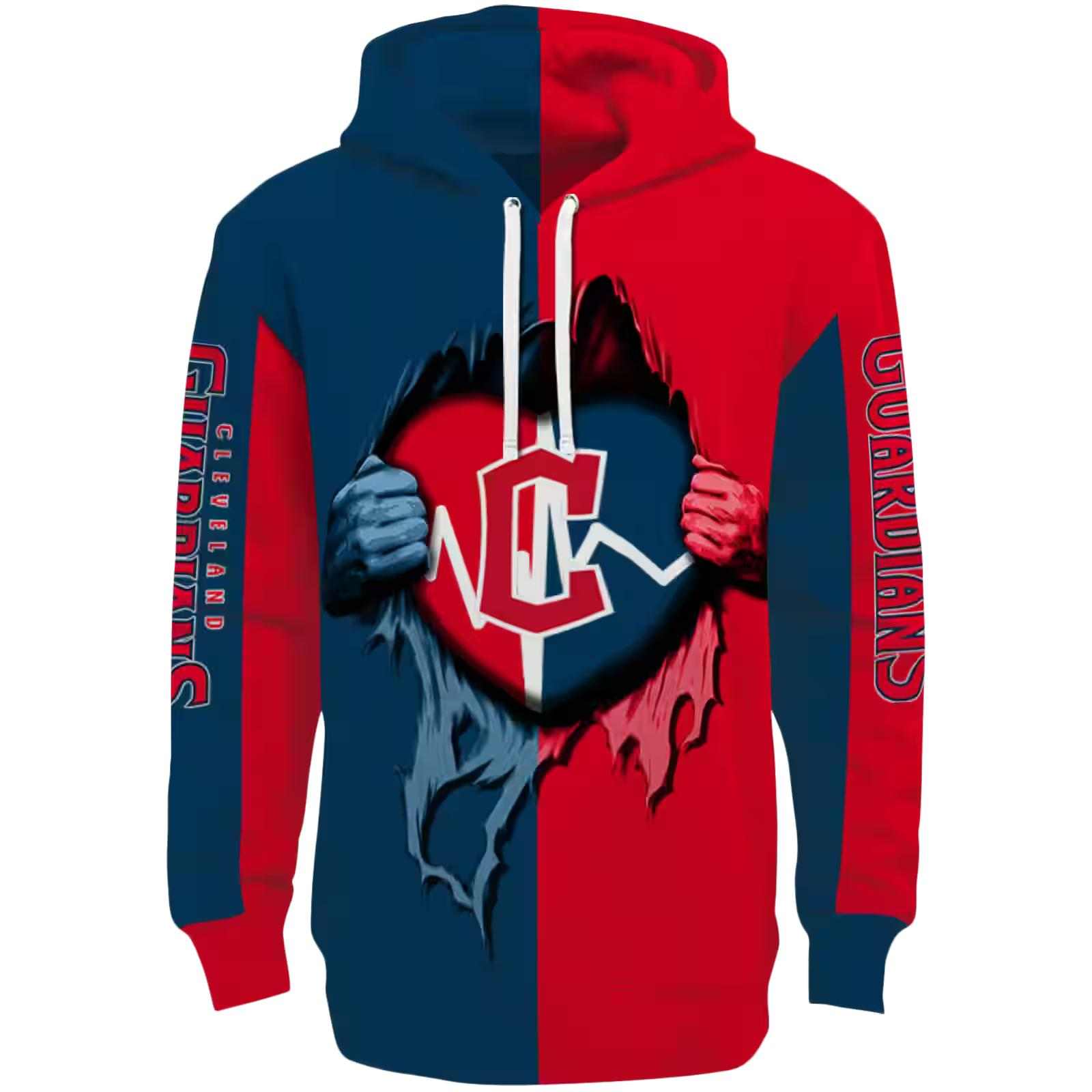 Cleveland Guardians Heartbeat Graphic Navy Blue Hoodie