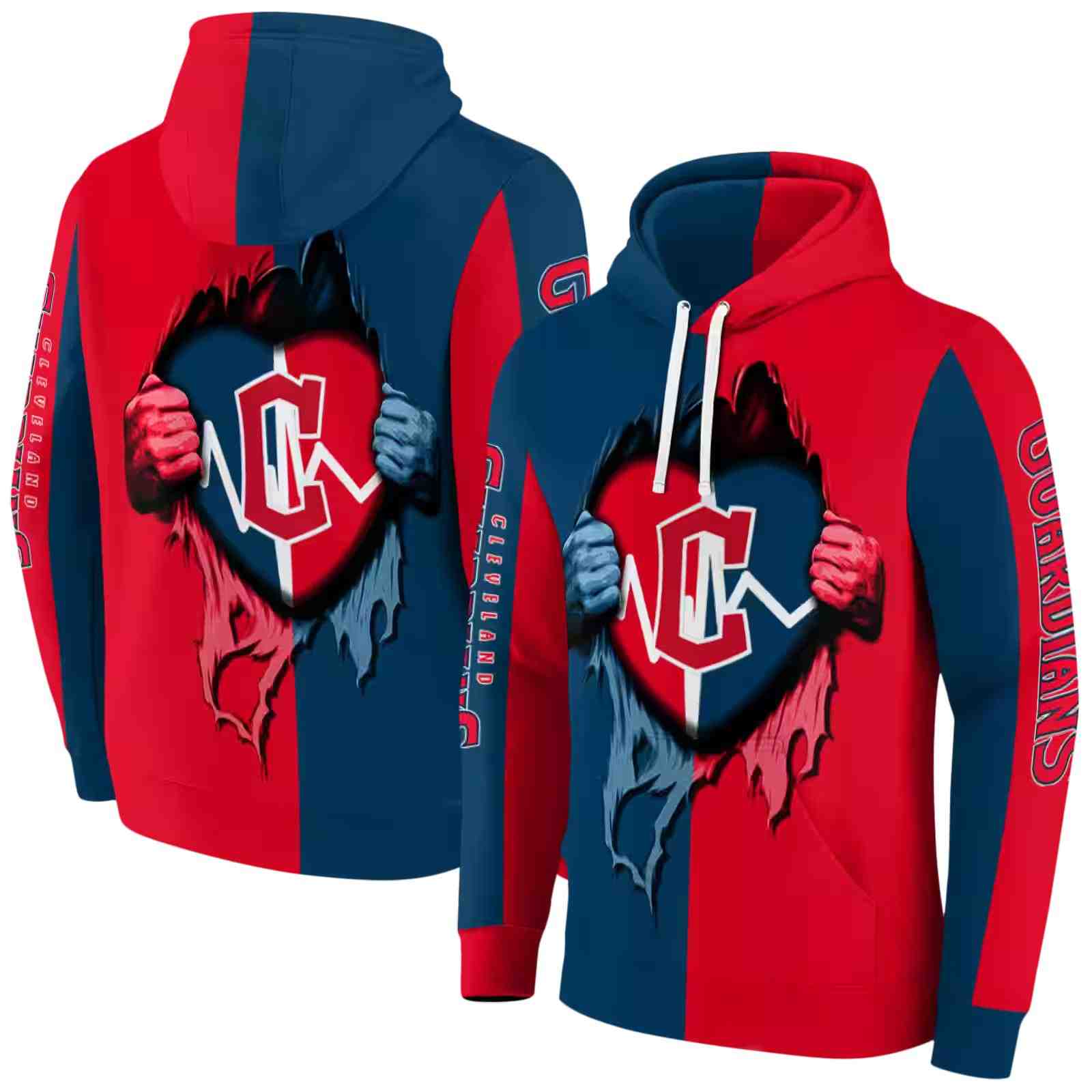 cleveland guardians heartbeat graphic navy blue hoodie fashion forward