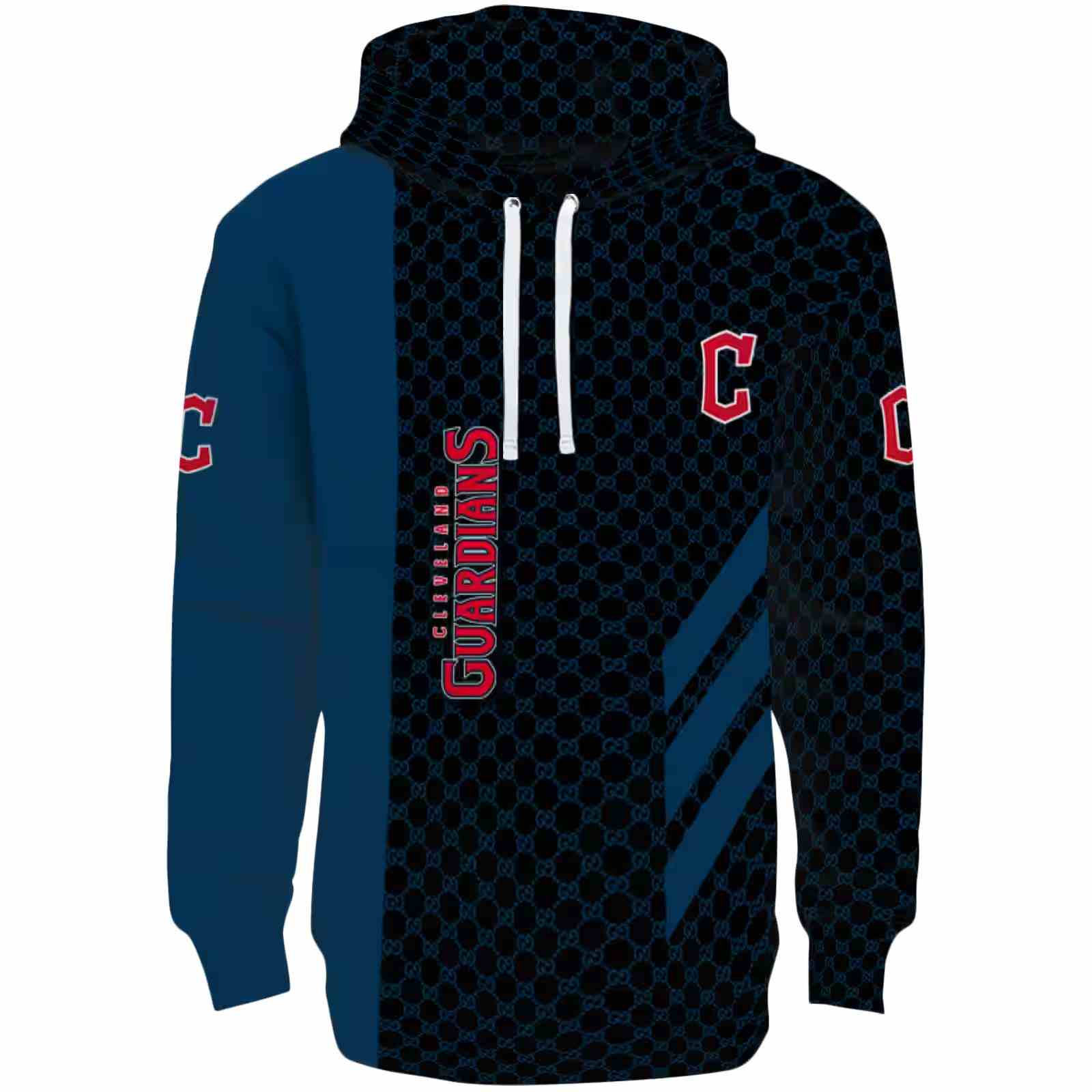 Cleveland Guardians Monogram Pattern Navy Blue Hoodie