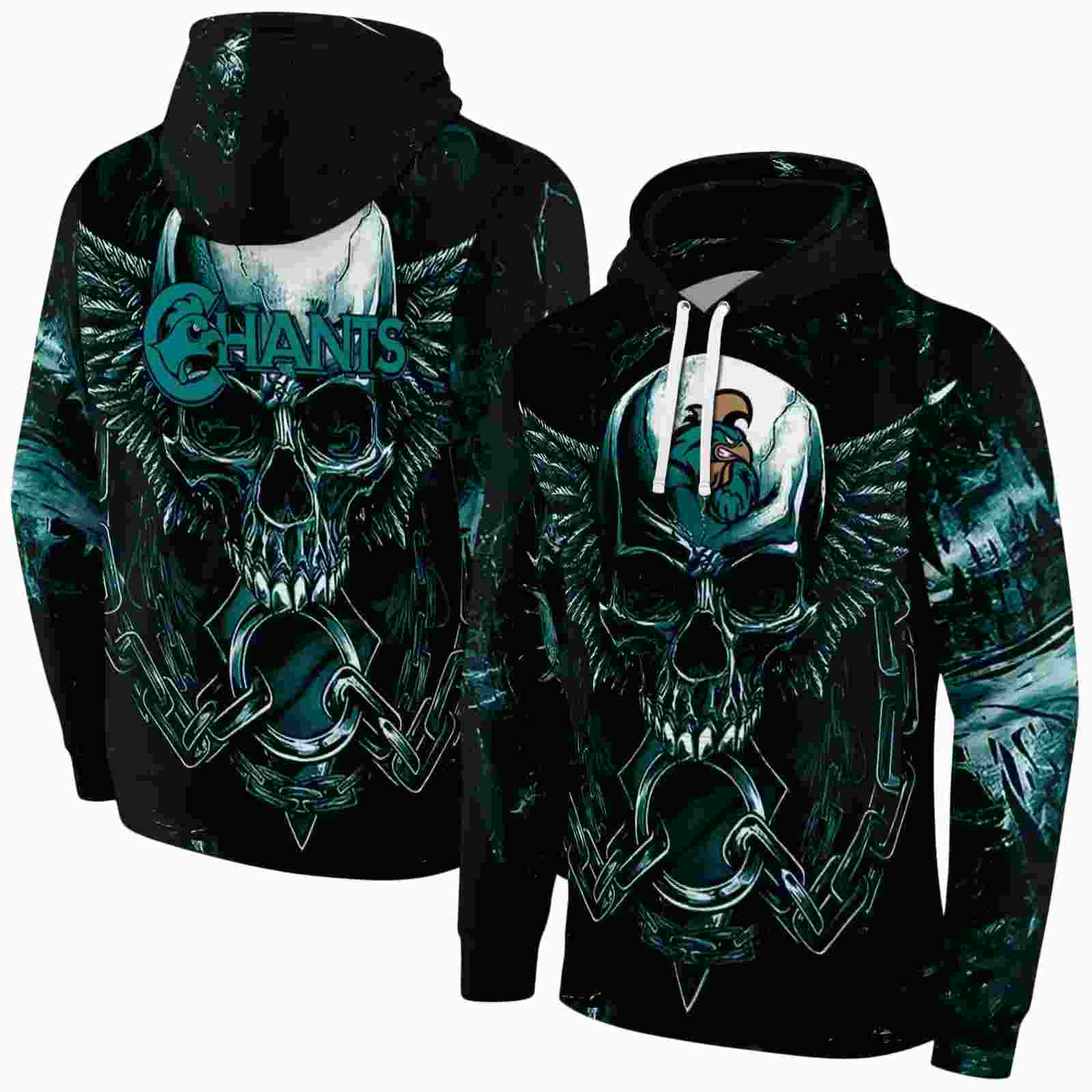 coastal carolina chanticleers skull artwork green black hoodie fashion forward