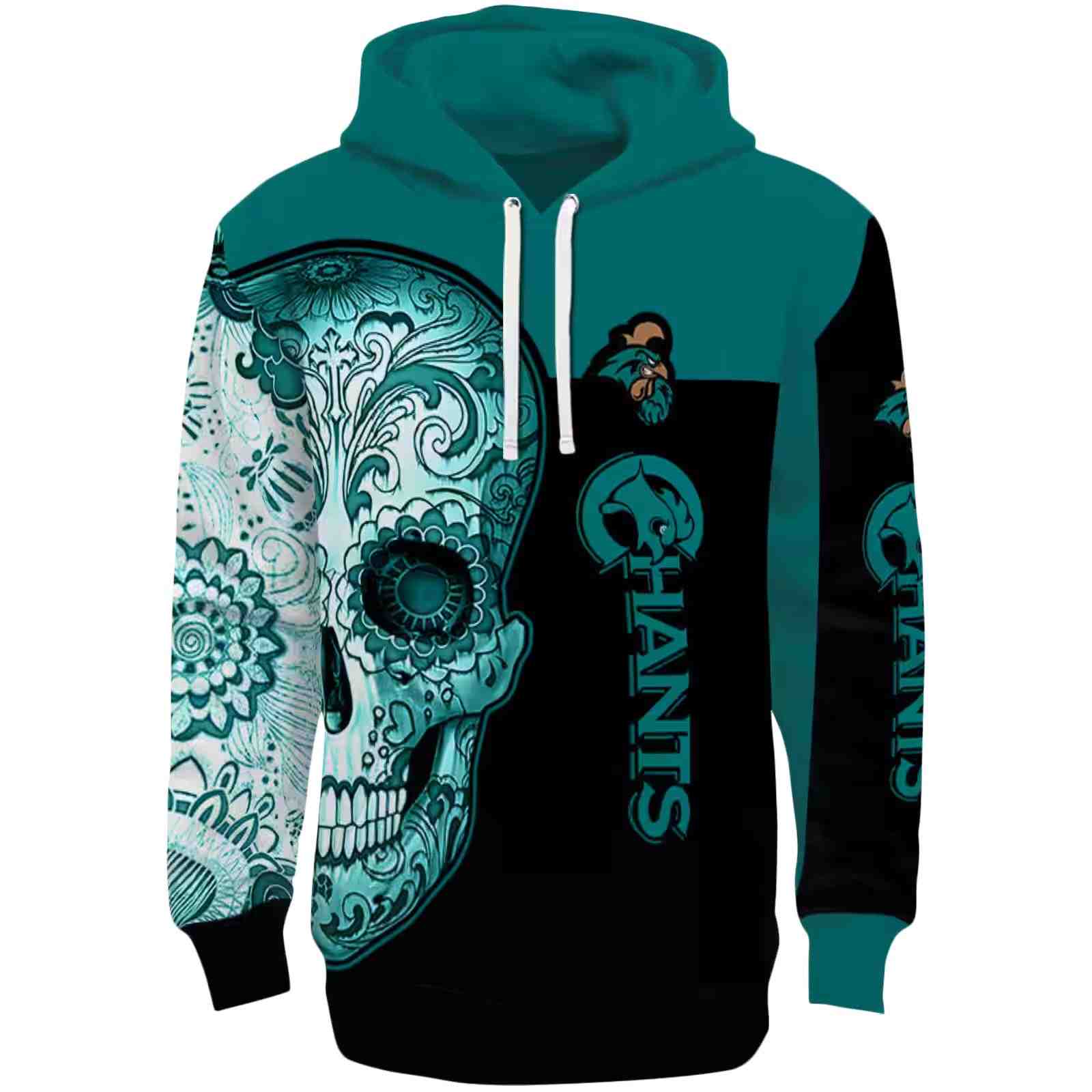 Coastal Carolina Chanticleers Sugar Skull Green Black Hoodie