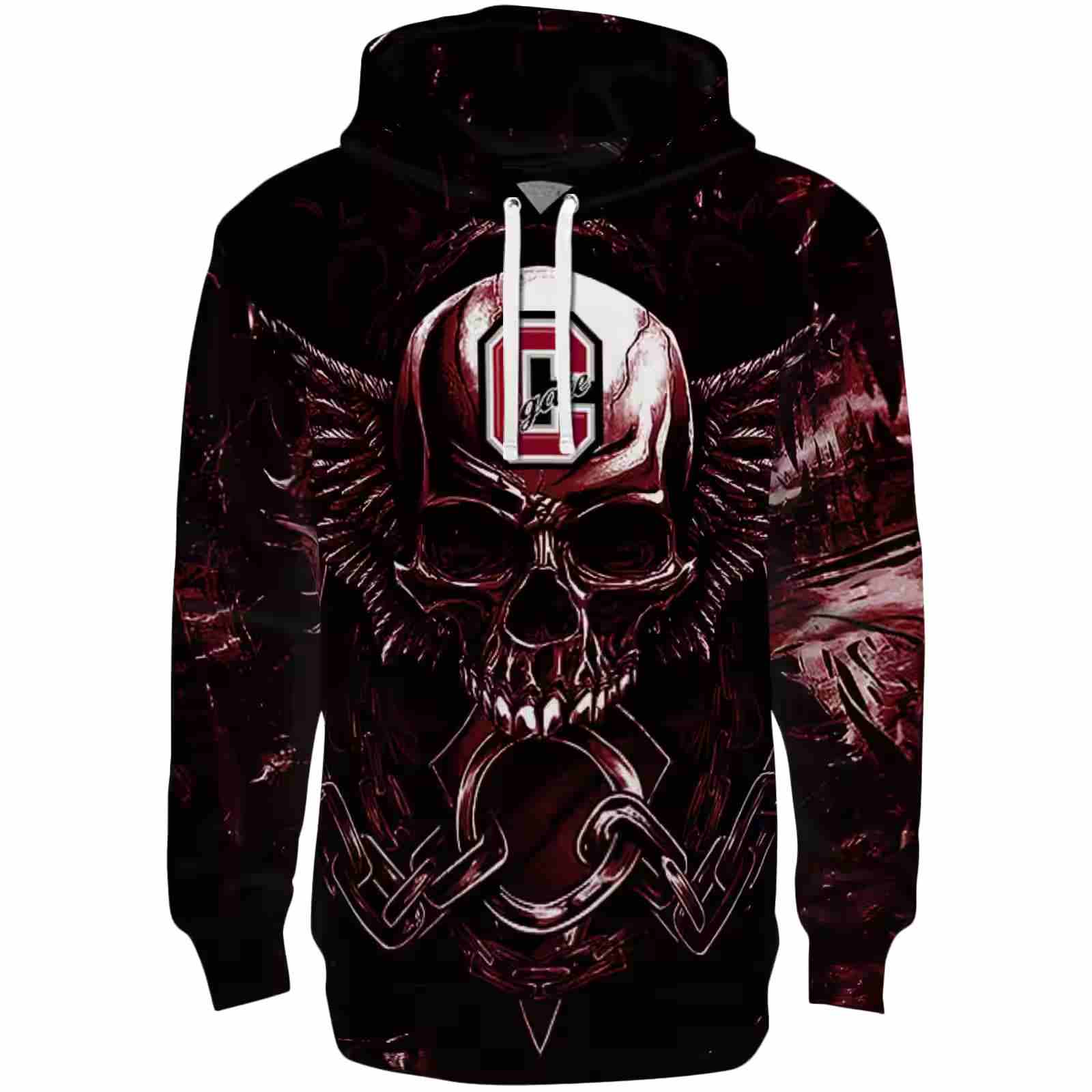 Colgate Raiders Skull Artwork Maroon Black Hoodie